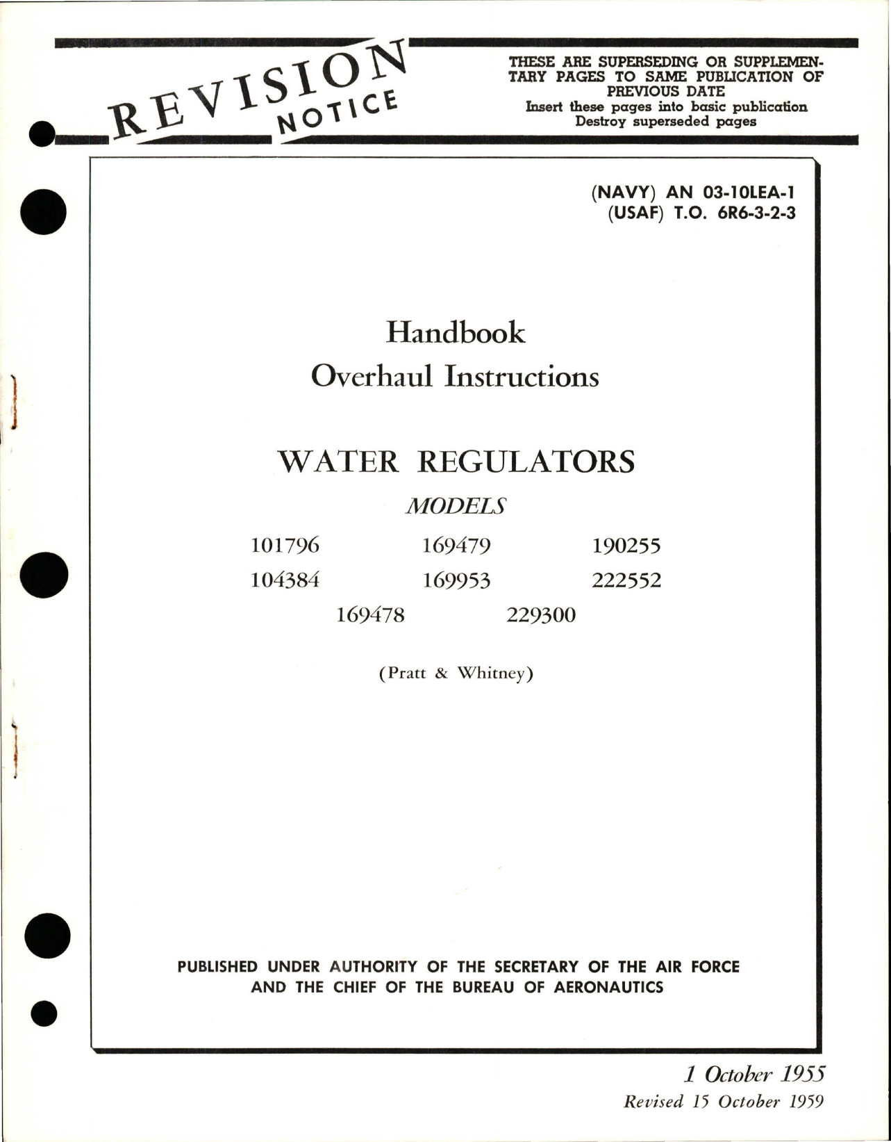 Sample page 1 from AirCorps Library document: Overhaul Instructions for Water Regulators 