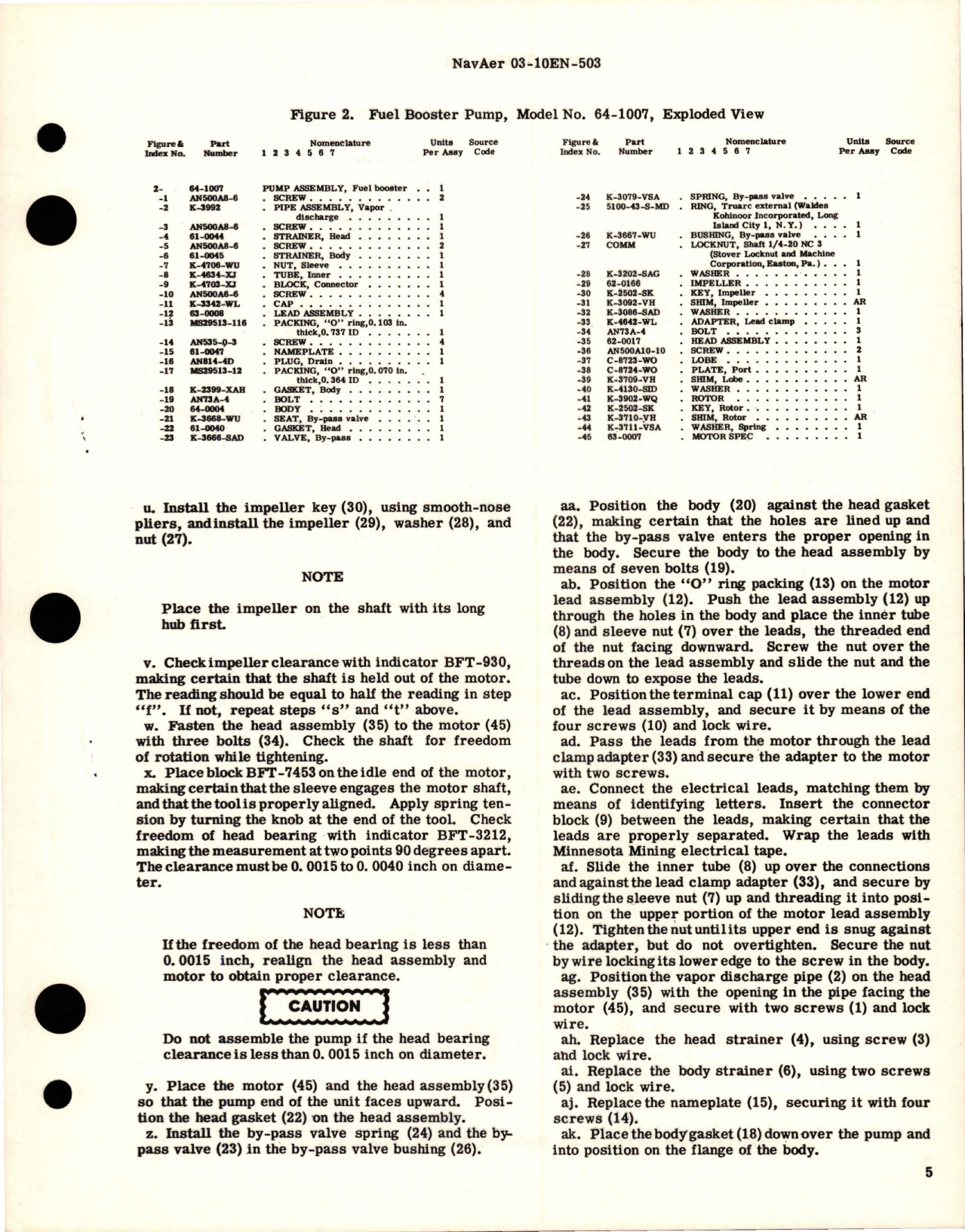 Sample page 5 from AirCorps Library document: Overhaul Instructions with Parts Breakdown for Fuel Booster Pump - Model 64-1007 