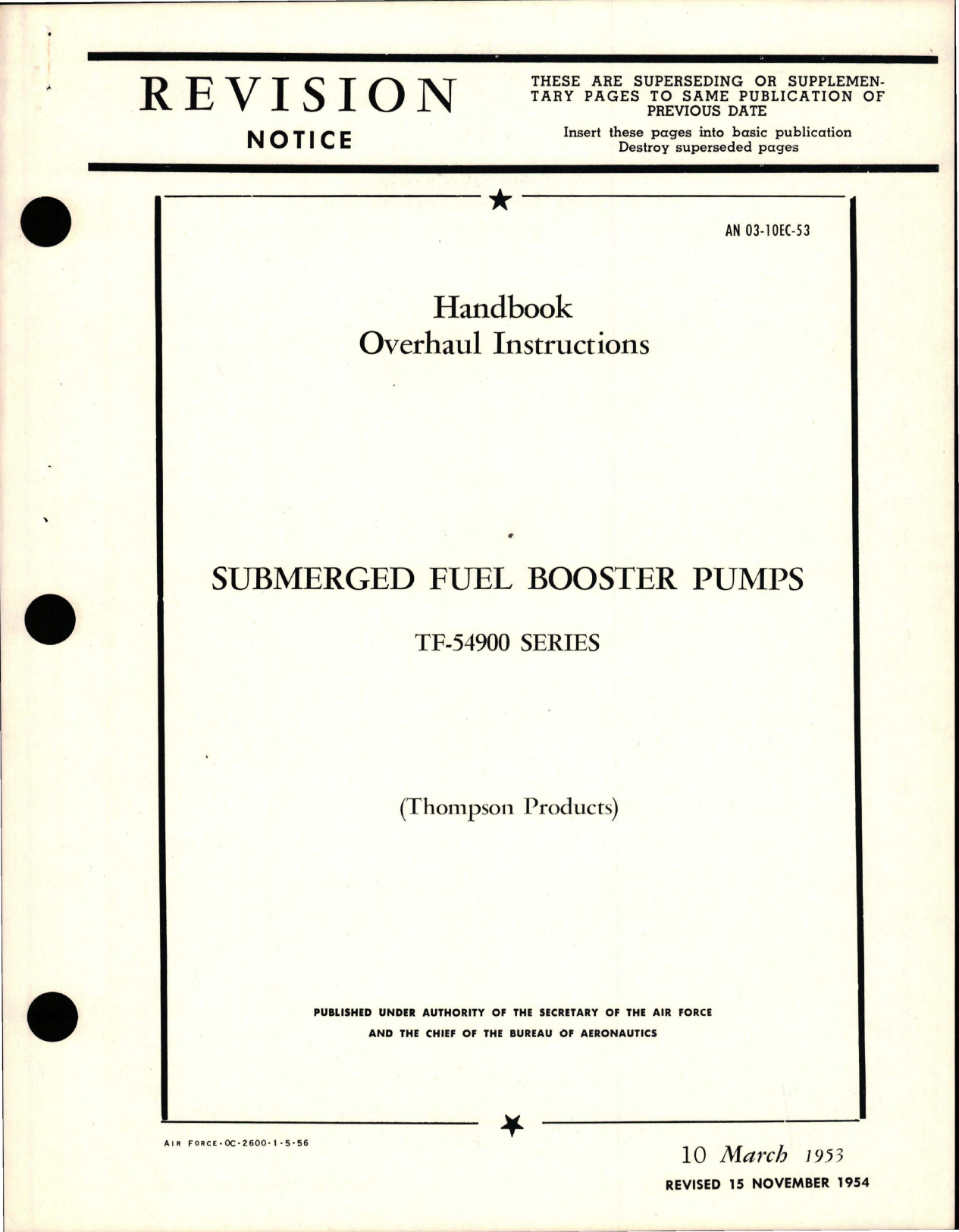 Sample page 1 from AirCorps Library document: Overhaul Instructions for Submerged Fuel Pumps - TF-54900 Series