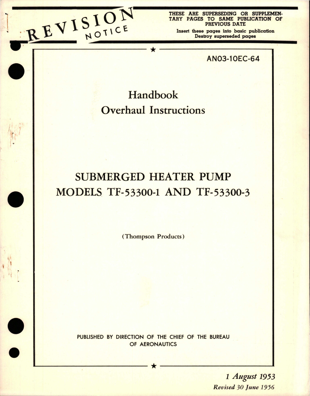 Sample page 1 from AirCorps Library document: Overhaul Instructions for Submerged Heater Pump - Model TF-53300-1 and TF-53300-3