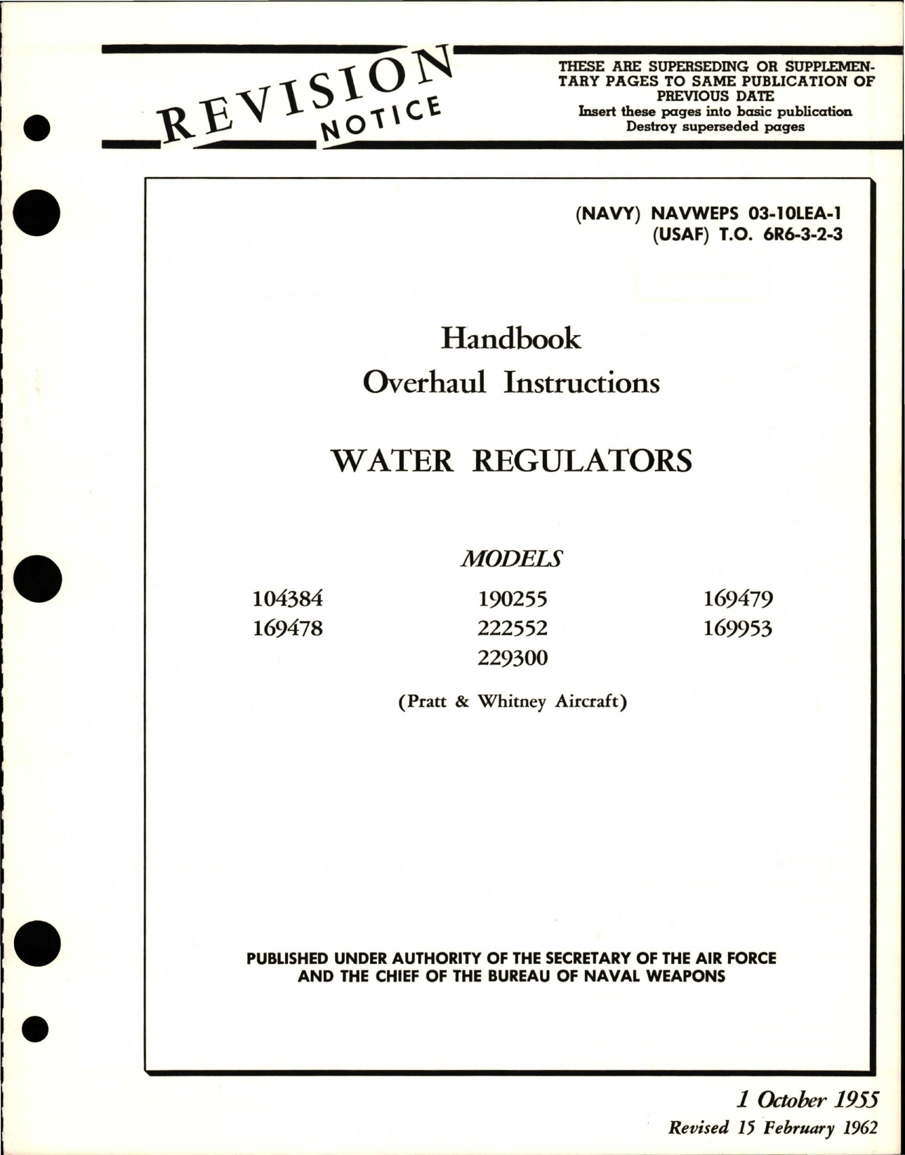 Sample page 1 from AirCorps Library document: Overhaul Instructions for Water Regulators 