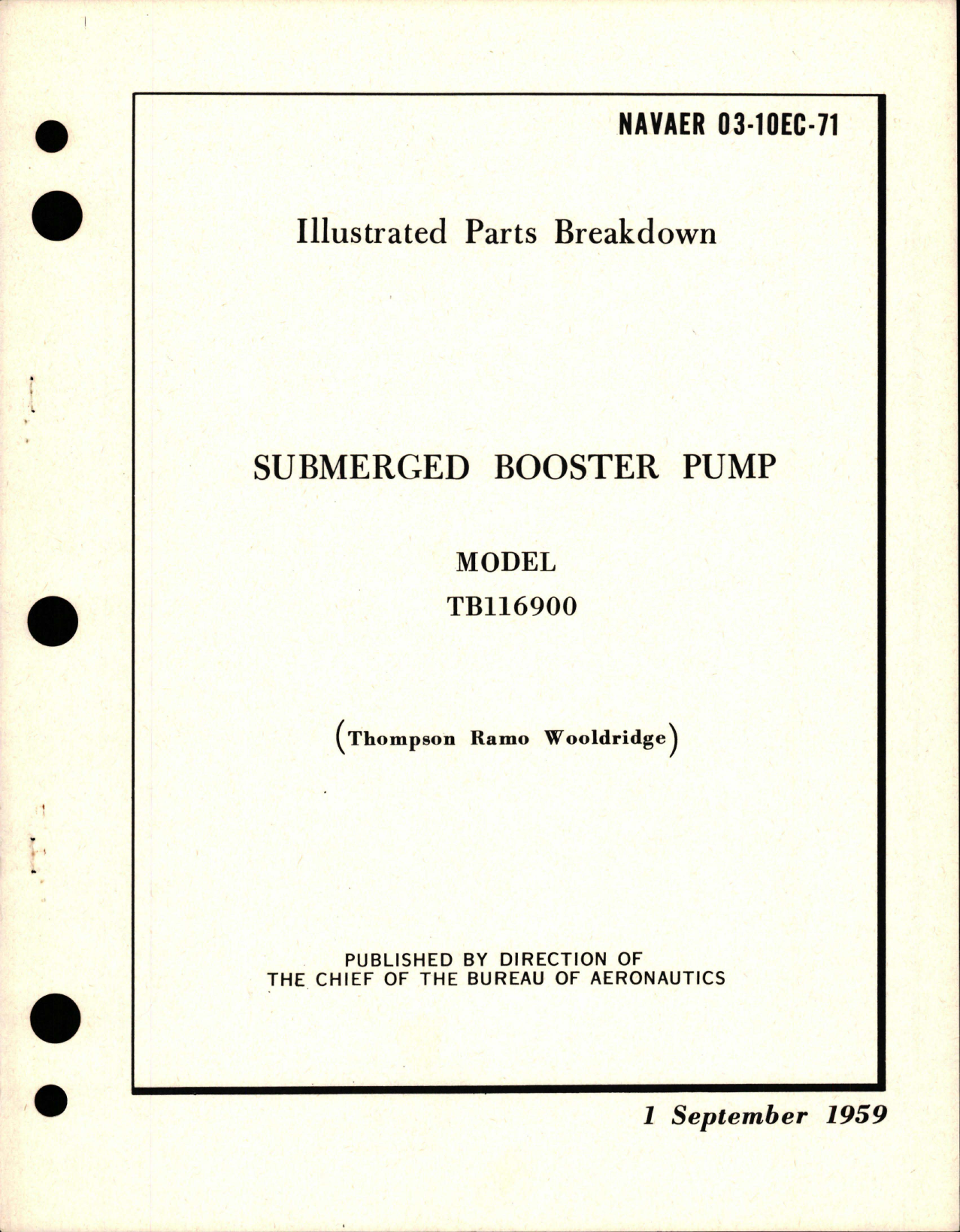 Sample page 1 from AirCorps Library document: Illustrated Parts Breakdown for Submerged Booster Pump - Model TB116900