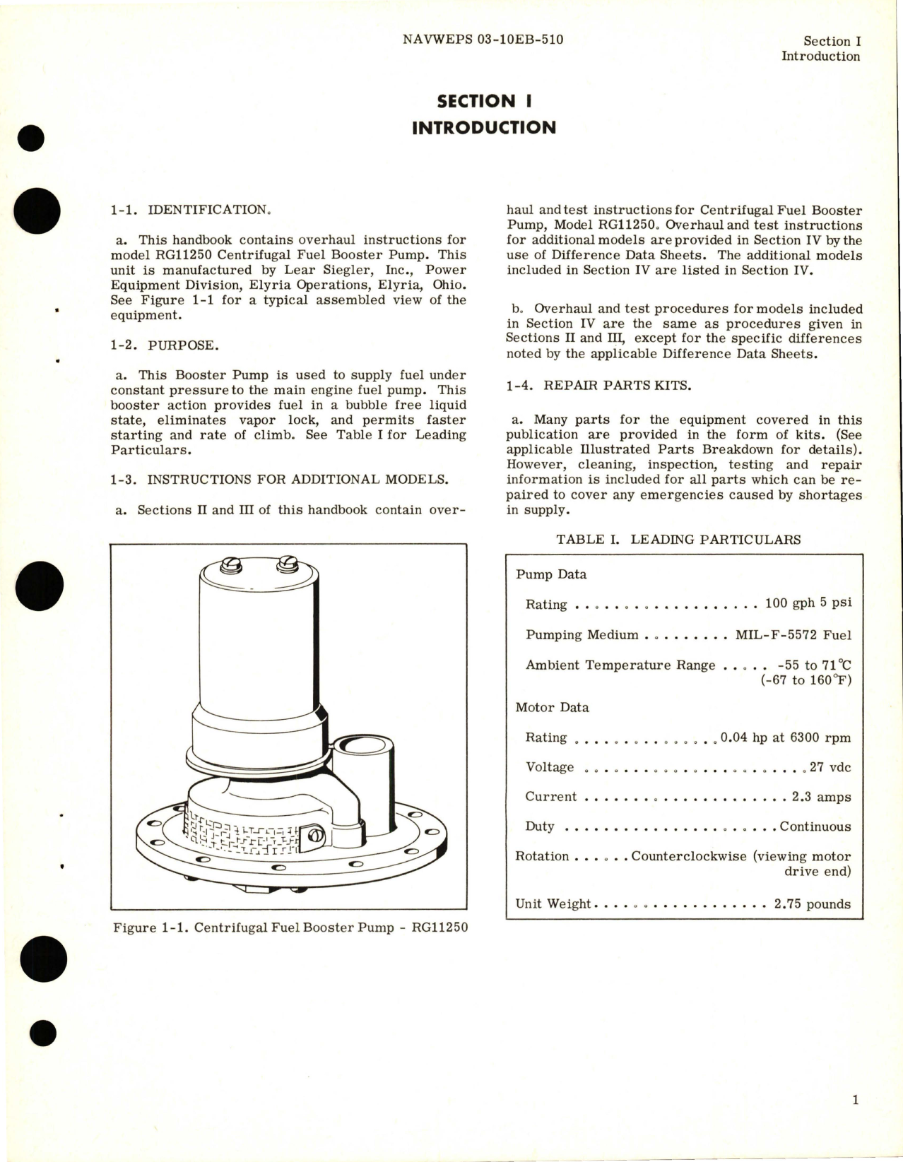 Sample page 5 from AirCorps Library document: Overhaul Instructions for Centrifugal Fuel Booster Pump - Models RG11250, RG11250A, and RG11250A1 
