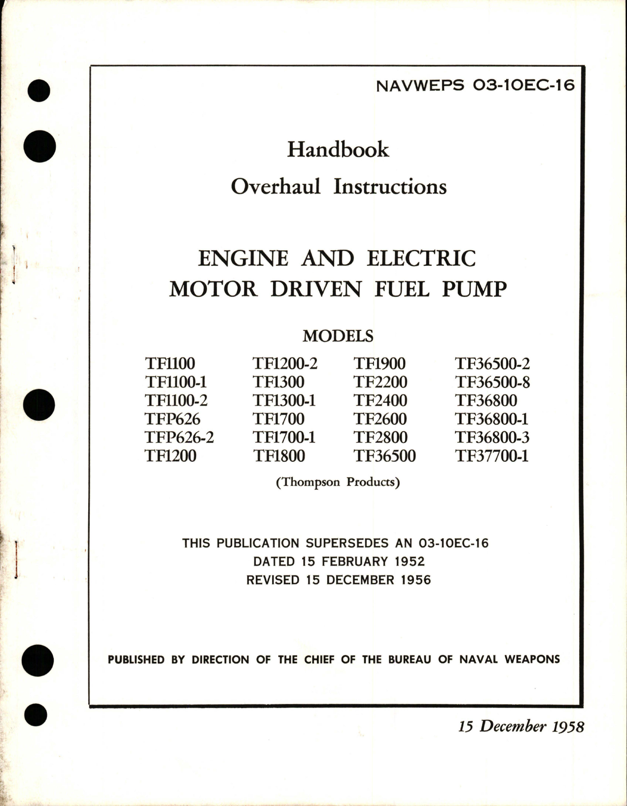 Sample page 1 from AirCorps Library document: Overhaul Instructions for Engine and Electric Motor Driven Fuel Pump