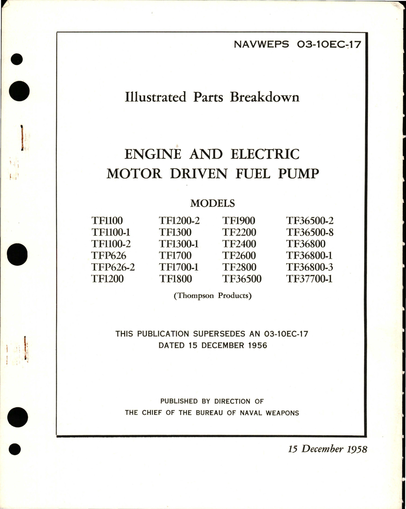 Sample page 1 from AirCorps Library document: Illustrated Parts Breakdown for Engine and Electric Motor Driven Fuel Pump