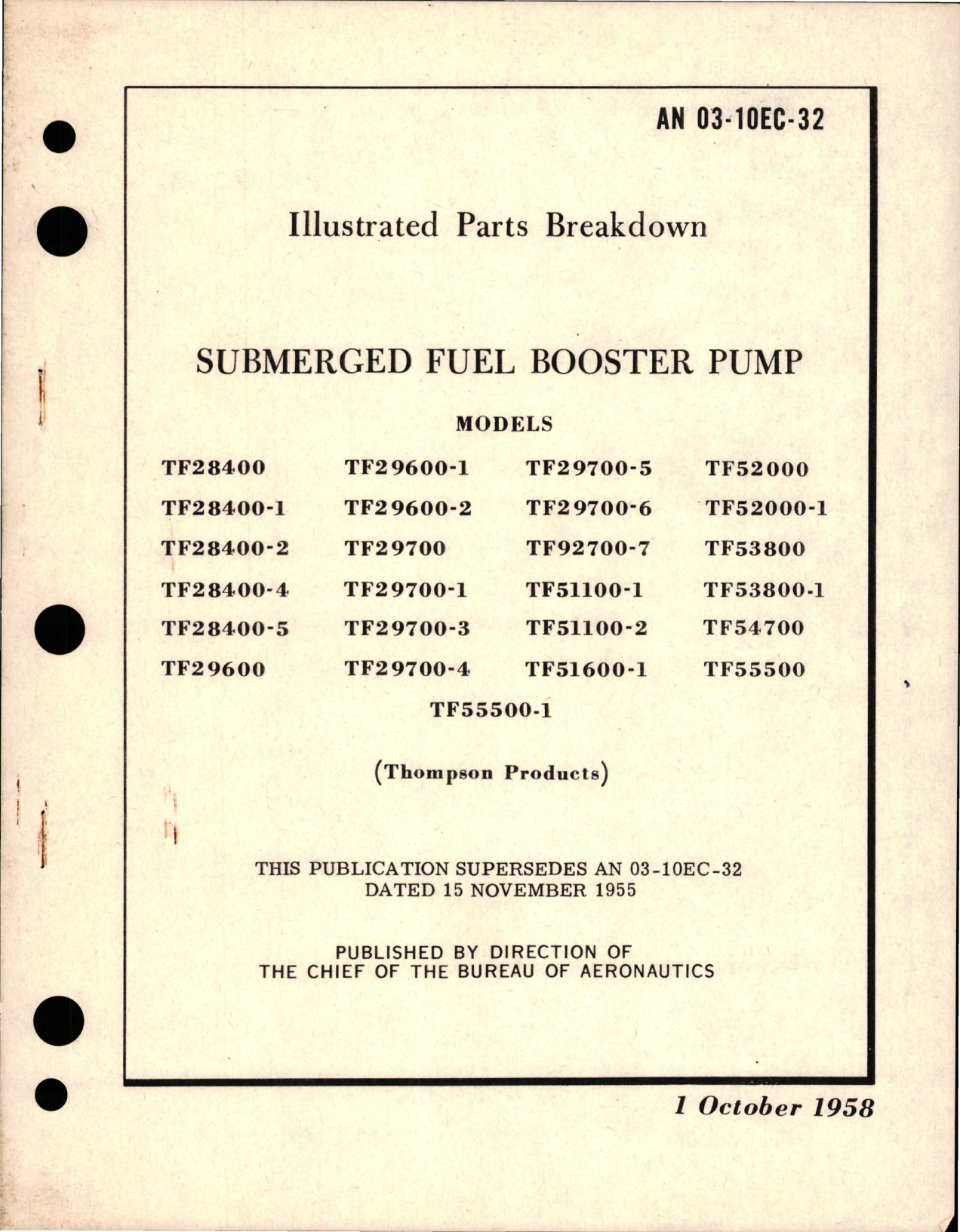 Sample page 1 from AirCorps Library document: Illustrated Parts Breakdown for Submerged Fuel Booster Pump