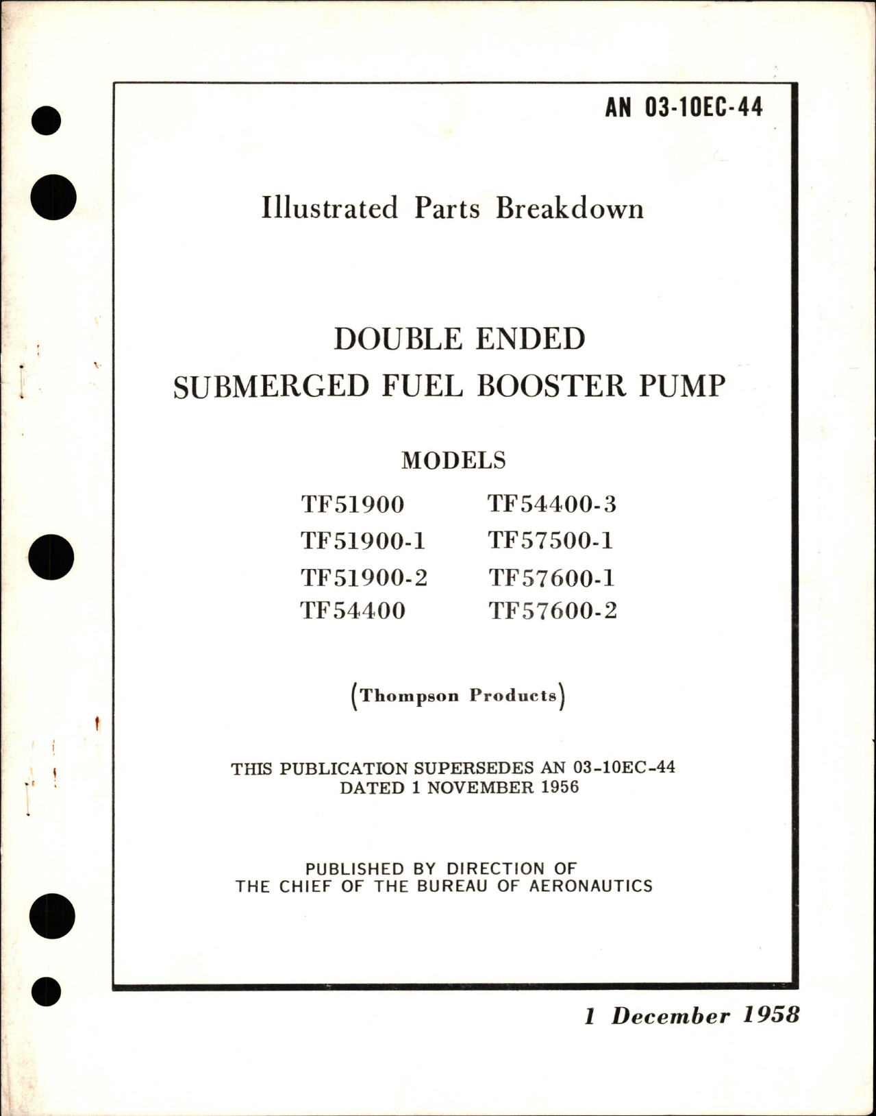 Sample page 1 from AirCorps Library document: Illustrated Parts Breakdown for Double Ended Submerged Fuel Booster Pump