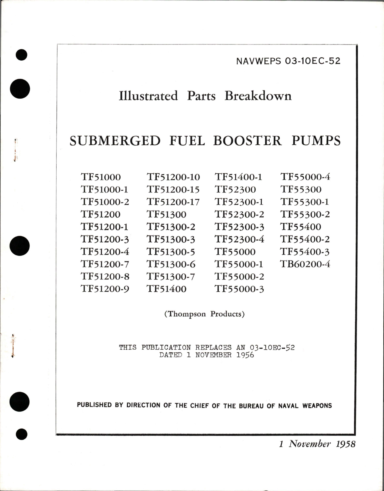 Sample page 1 from AirCorps Library document: Illustrated Parts Breakdown for Submerged Fuel Booster Pumps