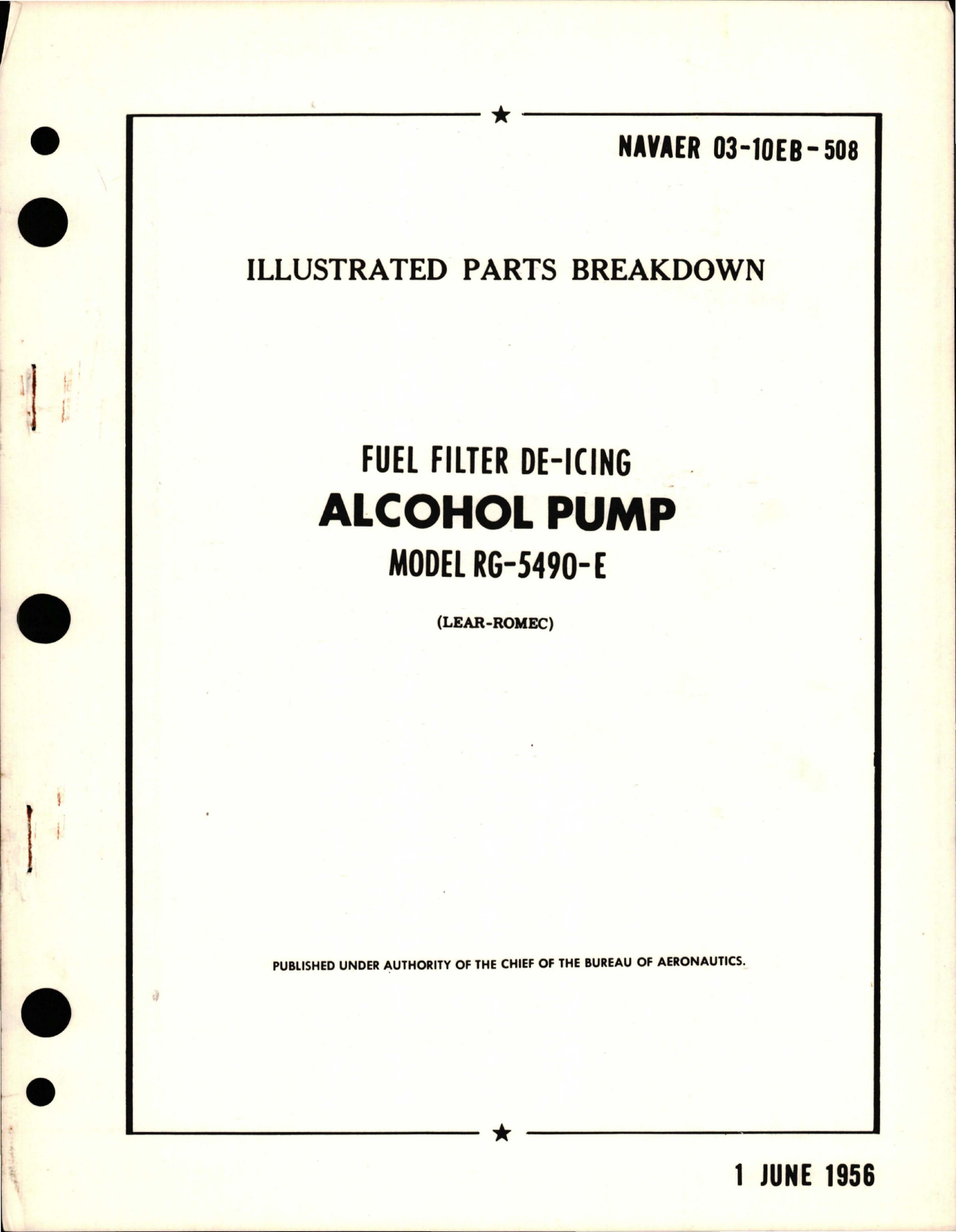 Sample page 1 from AirCorps Library document: Illustrated Parts Breakdown for Fuel Filter De-Icing Alcohol Pump - Model RG-5490-E