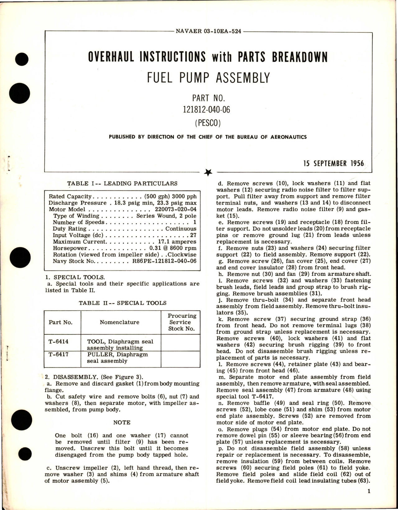 Sample page 1 from AirCorps Library document: Overhaul Instructions with Parts Breakdown for Fuel Pump Assembly - Part 121812-040-06
