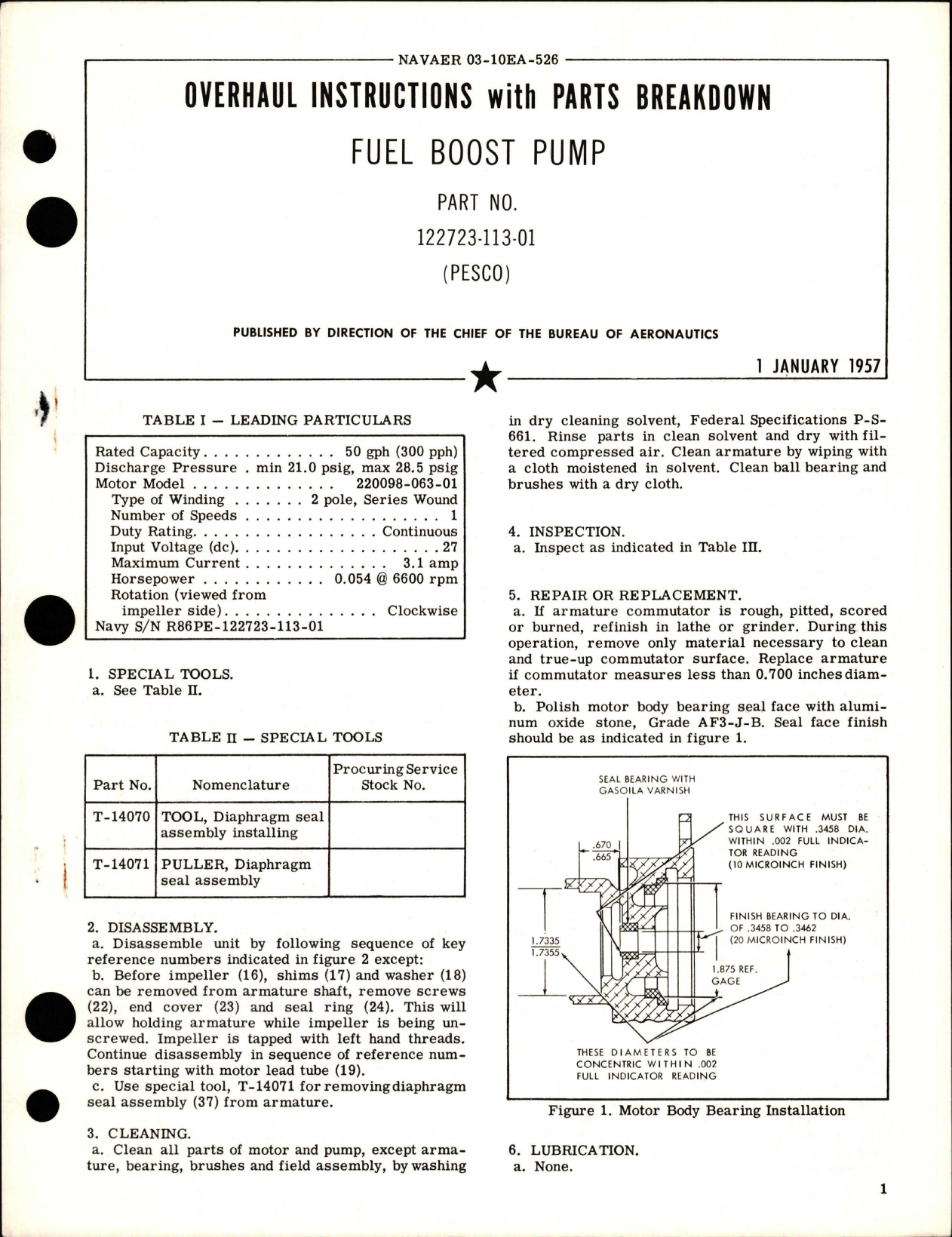 Sample page 1 from AirCorps Library document: Overhaul Instructions with Parts Breakdown for Fuel Boost Pump - Part 122723-113-01