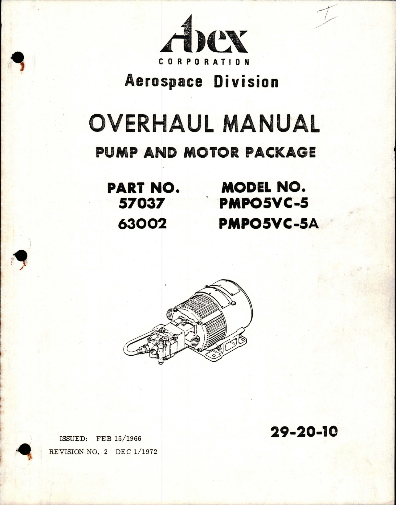 Sample page 1 from AirCorps Library document: Overhaul Manual for Pump and Motor Package - Parts 57037, 63002 - Models PMP05VC-5 and PMP05VC-5A 