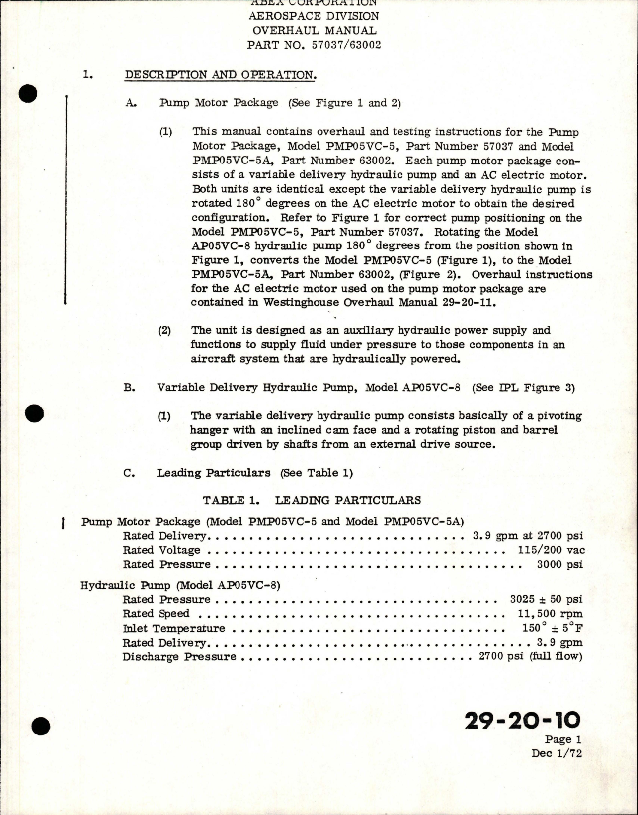 Sample page 7 from AirCorps Library document: Overhaul Manual for Pump and Motor Package - Parts 57037, 63002 - Models PMP05VC-5 and PMP05VC-5A 