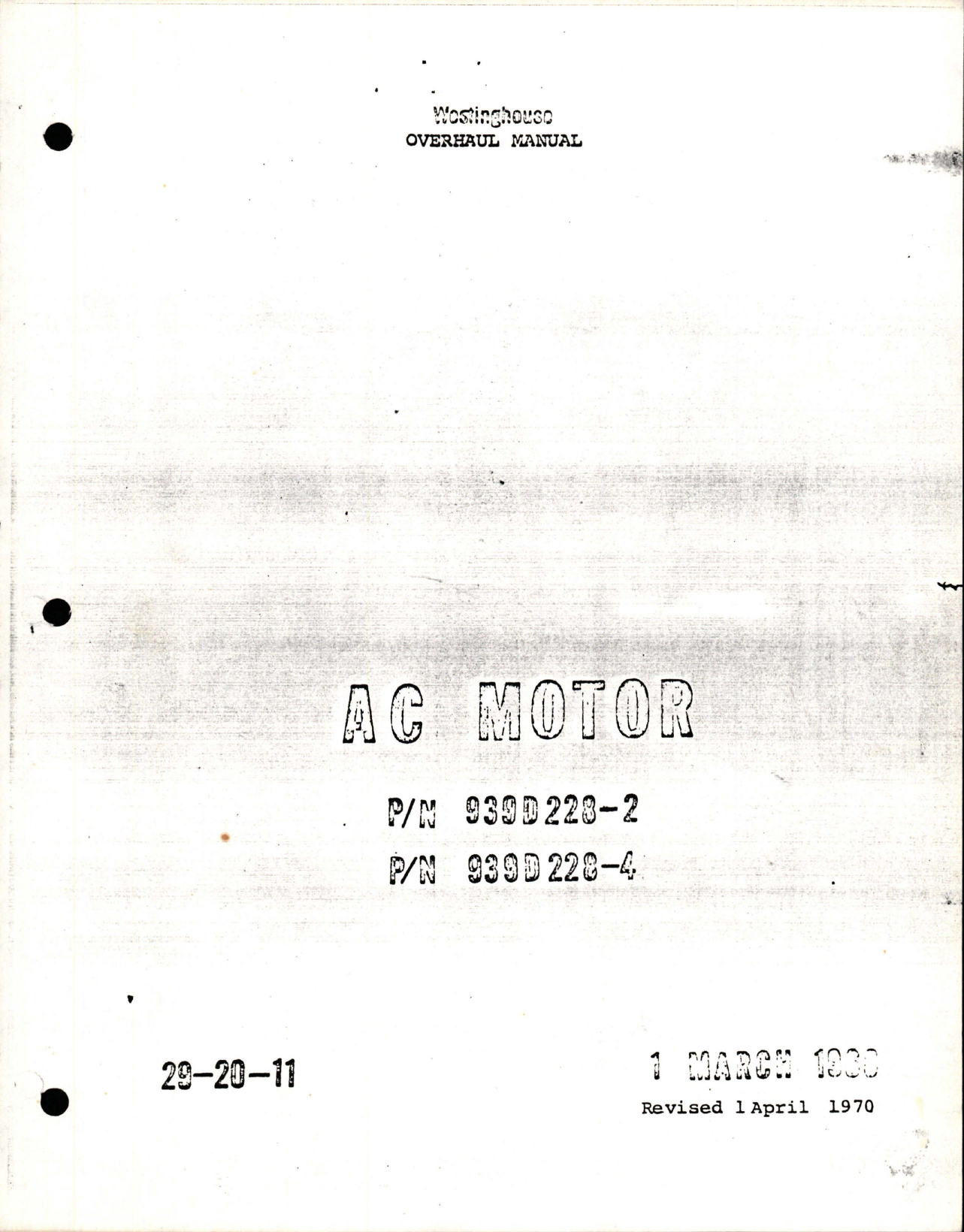 Sample page 1 from AirCorps Library document: Overhaul Manual for AC Motor - Parts 939D228-2 and 939D228-4