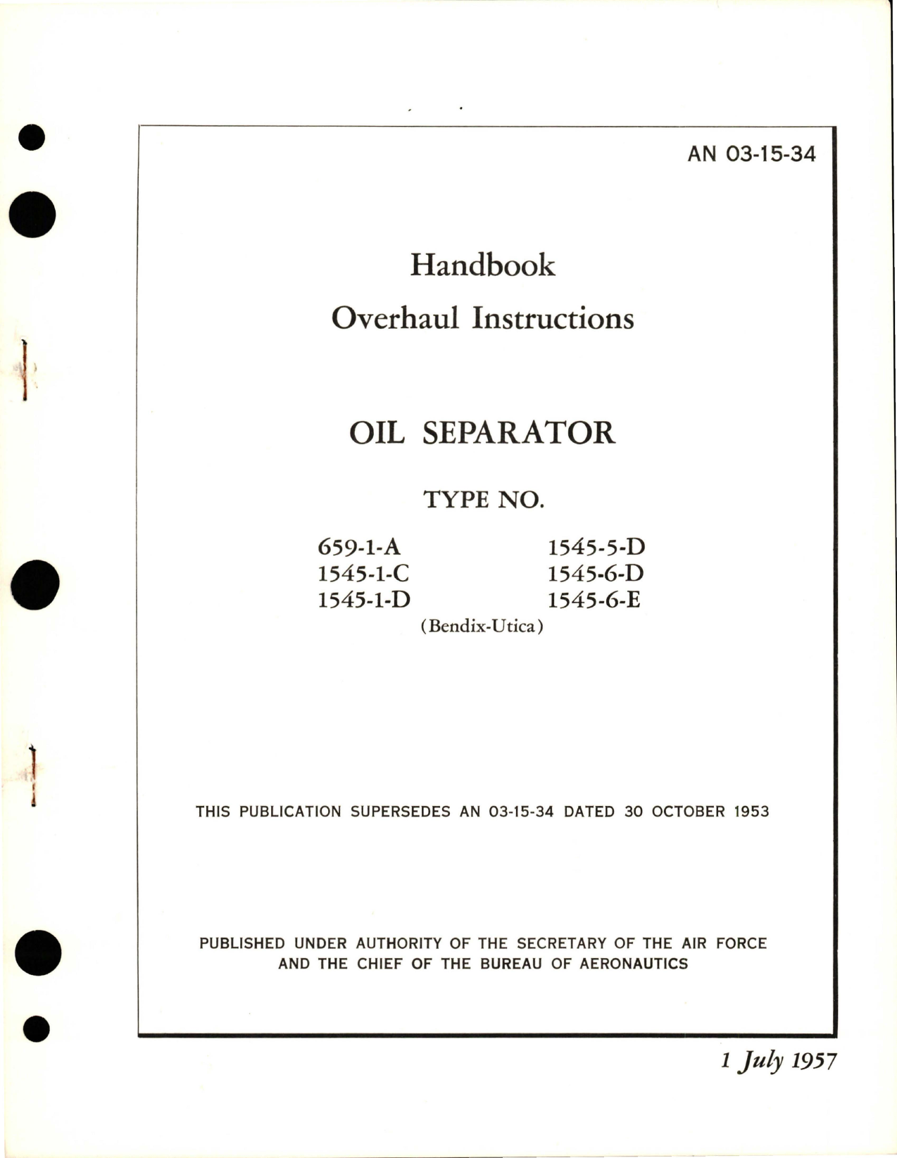Sample page 1 from AirCorps Library document: Overhaul Instructions for Oil Separator - Parts 659-1-A, 1545-1-C, 1545-1-D, 1545-5-D, 1545-6-D, and 1545-6-E 