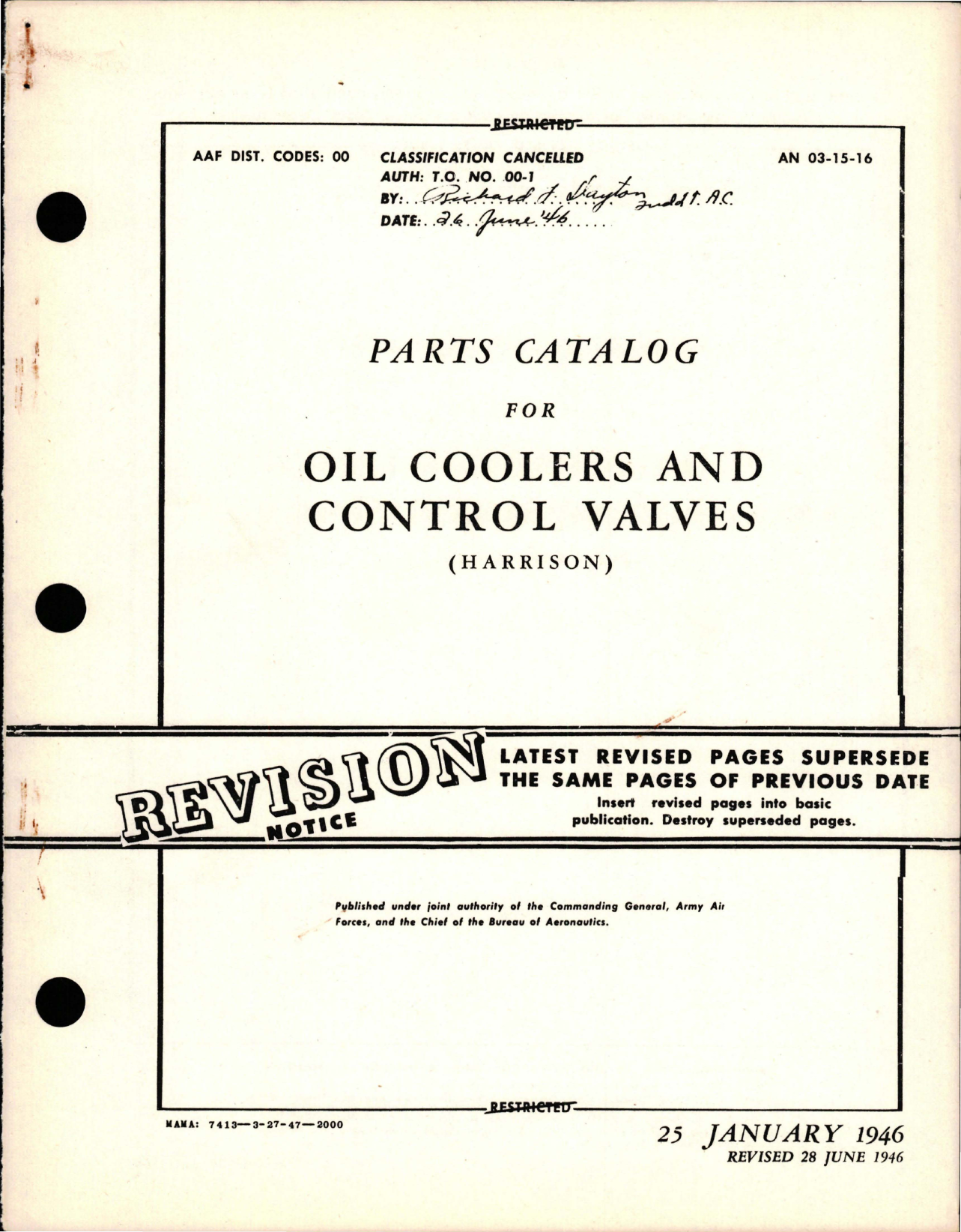 Sample page 1 from AirCorps Library document: Parts Catalog for Oil Coolers & Control Valves 