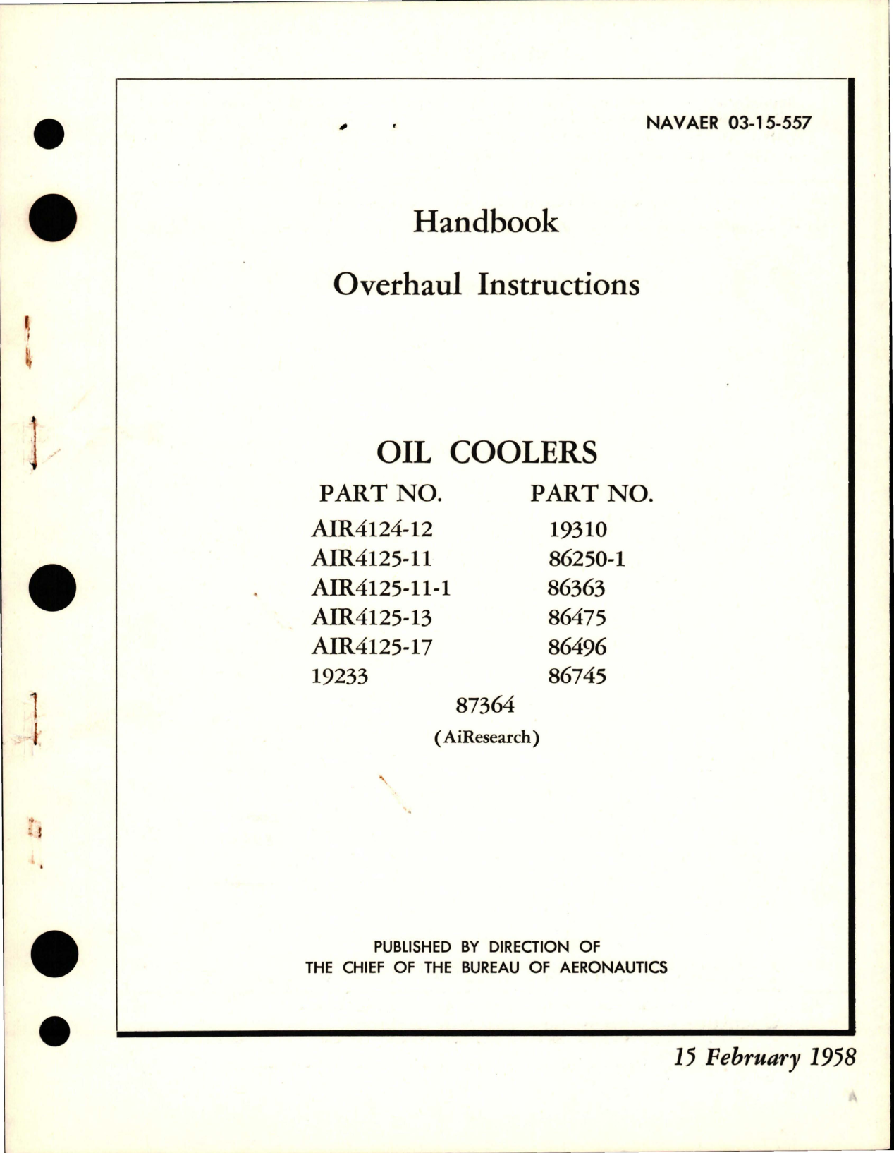 Sample page 1 from AirCorps Library document: Overhaul Instructions for Oil Coolers