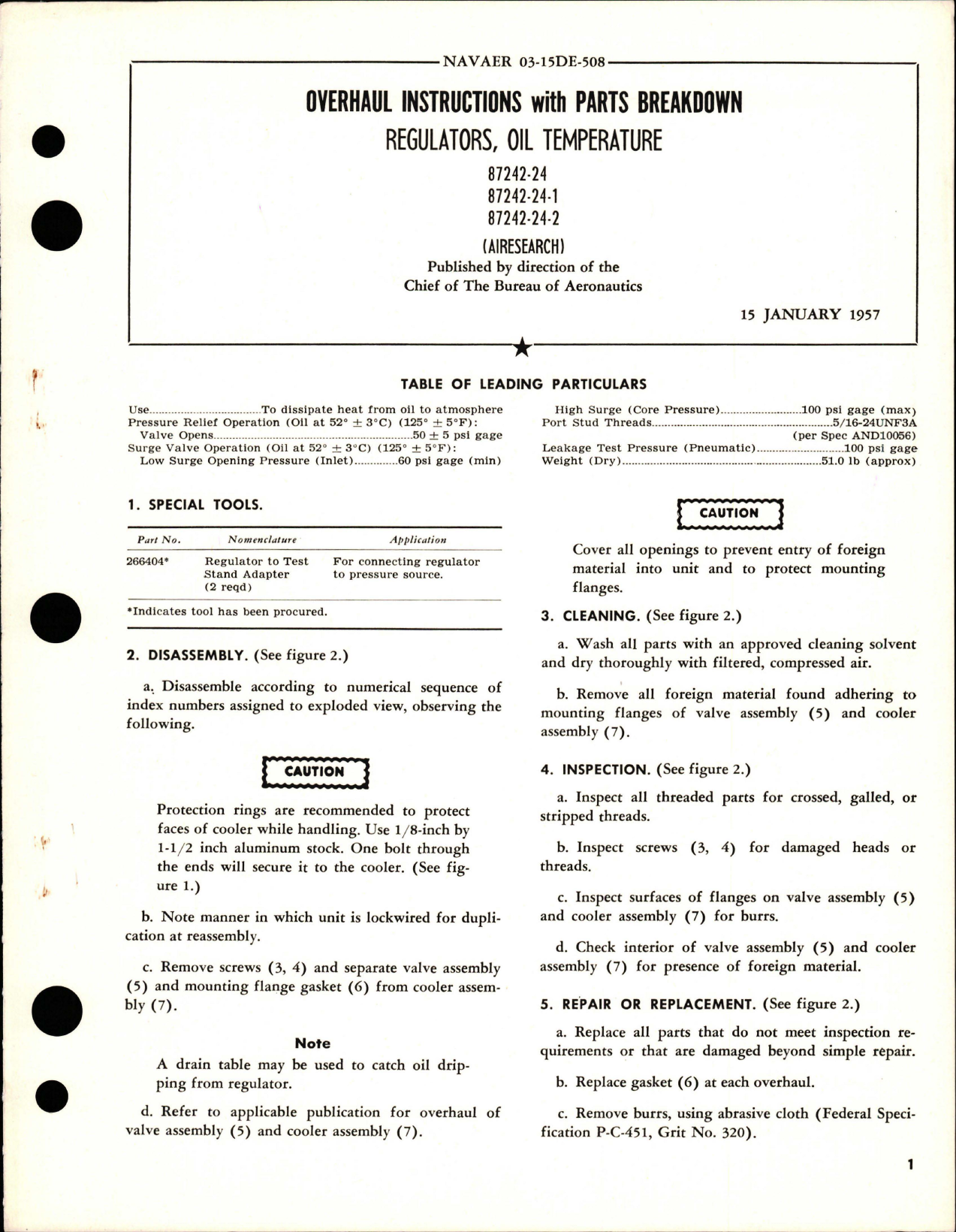 Sample page 1 from AirCorps Library document: Overhaul Instructions with Parts for Oil Temperature Regulators - Parts 87242-24, 87242-24-1, and 87242-24-2