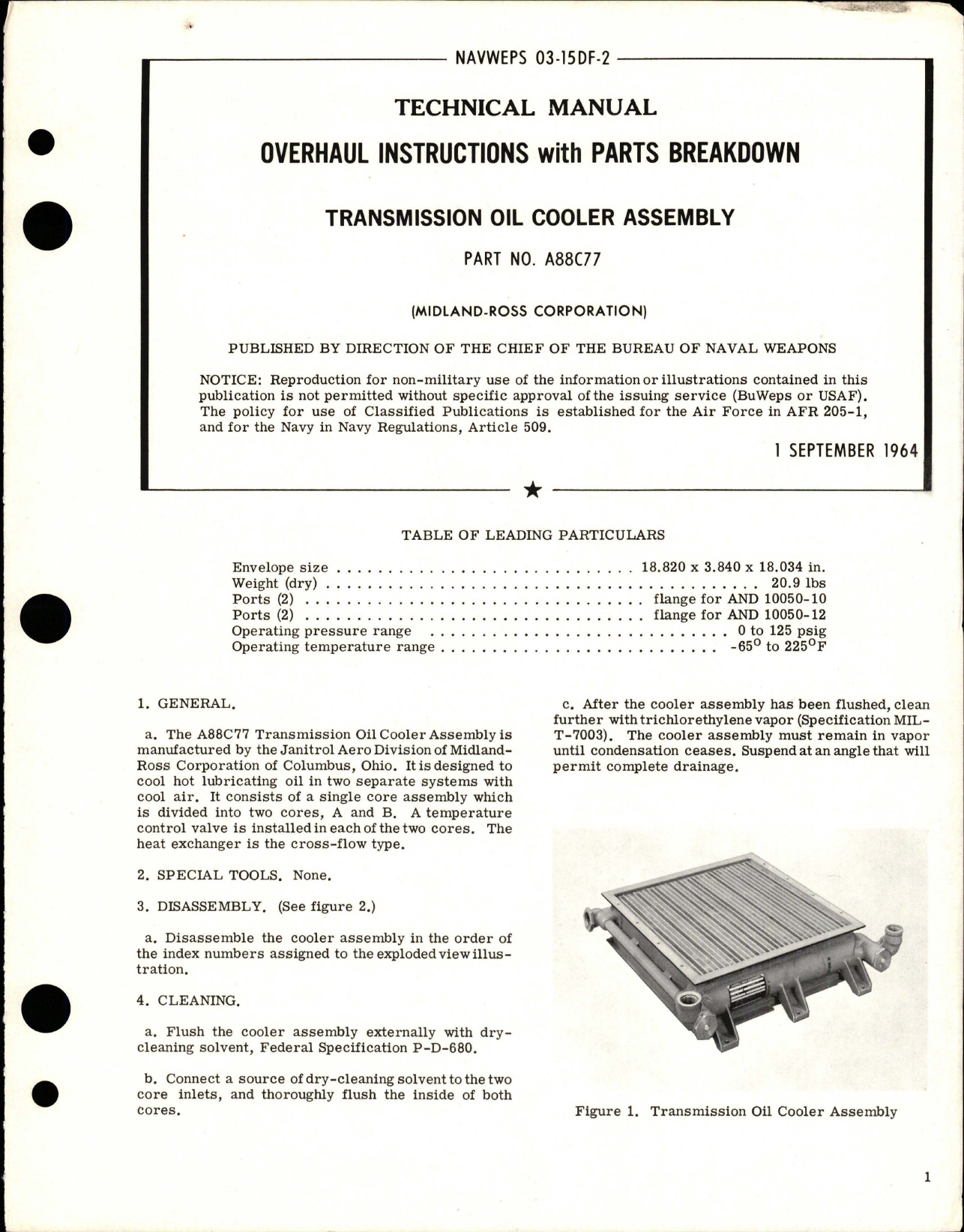 Sample page 1 from AirCorps Library document: Overhaul Instructions with Parts for Transmission Oil Cooler Assembly - Part A88C77