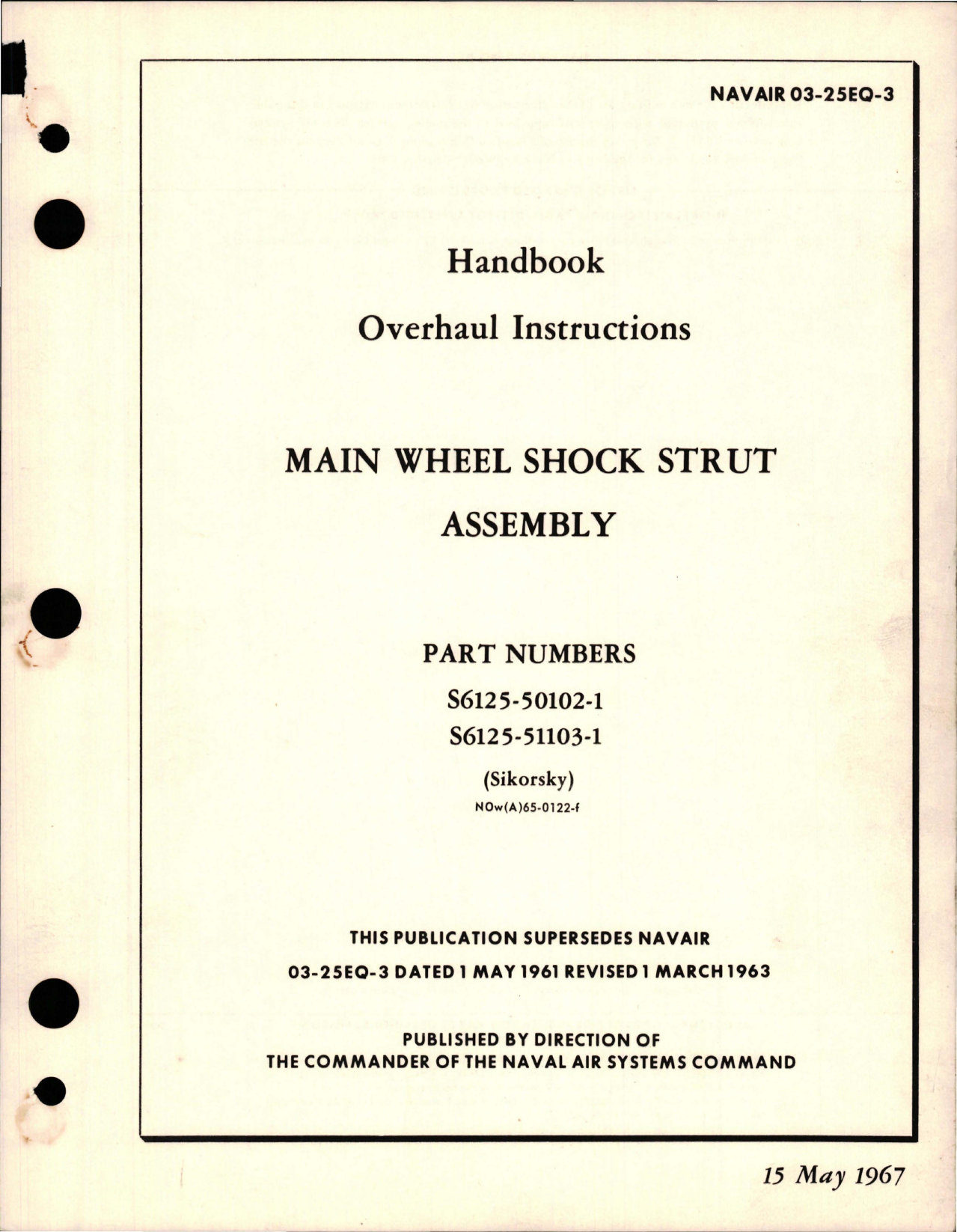 Sample page 1 from AirCorps Library document: Overhaul Instructions for Main Wheel Shock Strut Assembly - Parts S6125-50102-1 and S615-51103-1