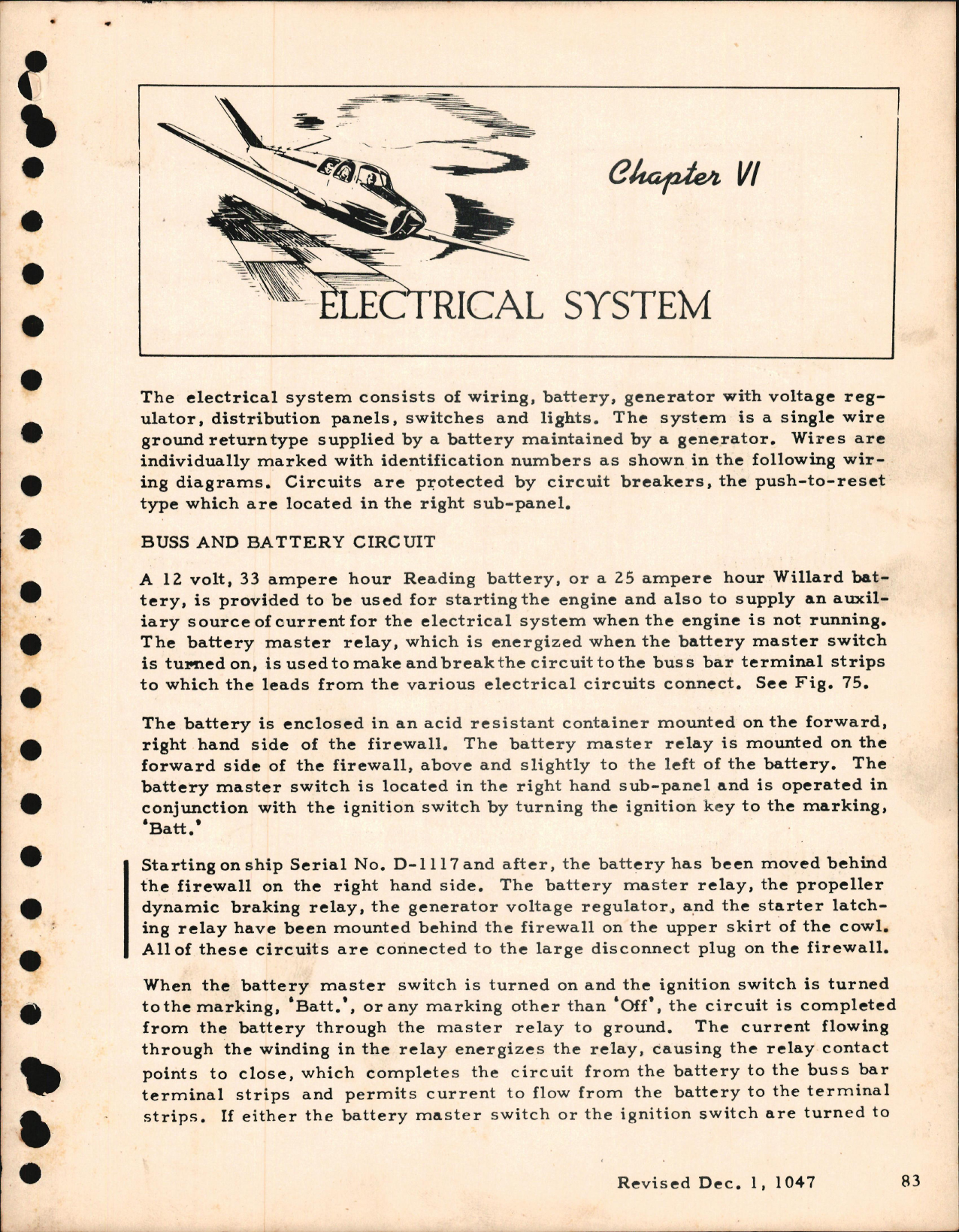 Sample page 1 from AirCorps Library document: Electrical System for the Beechcraft Bonanza