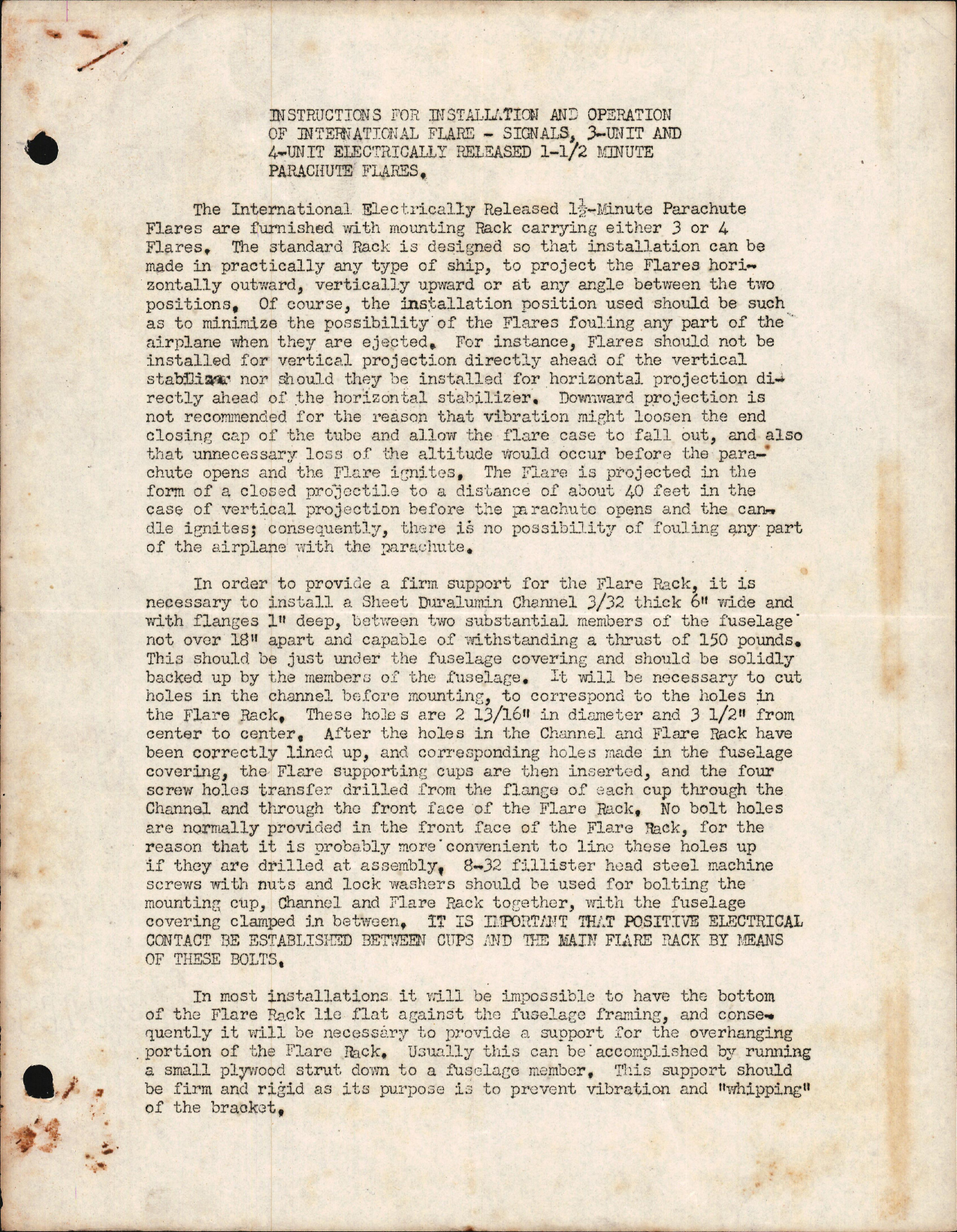 Sample page 1 from AirCorps Library document: Instructions for Install and Operation of International Flare Signals and Parachute Flares