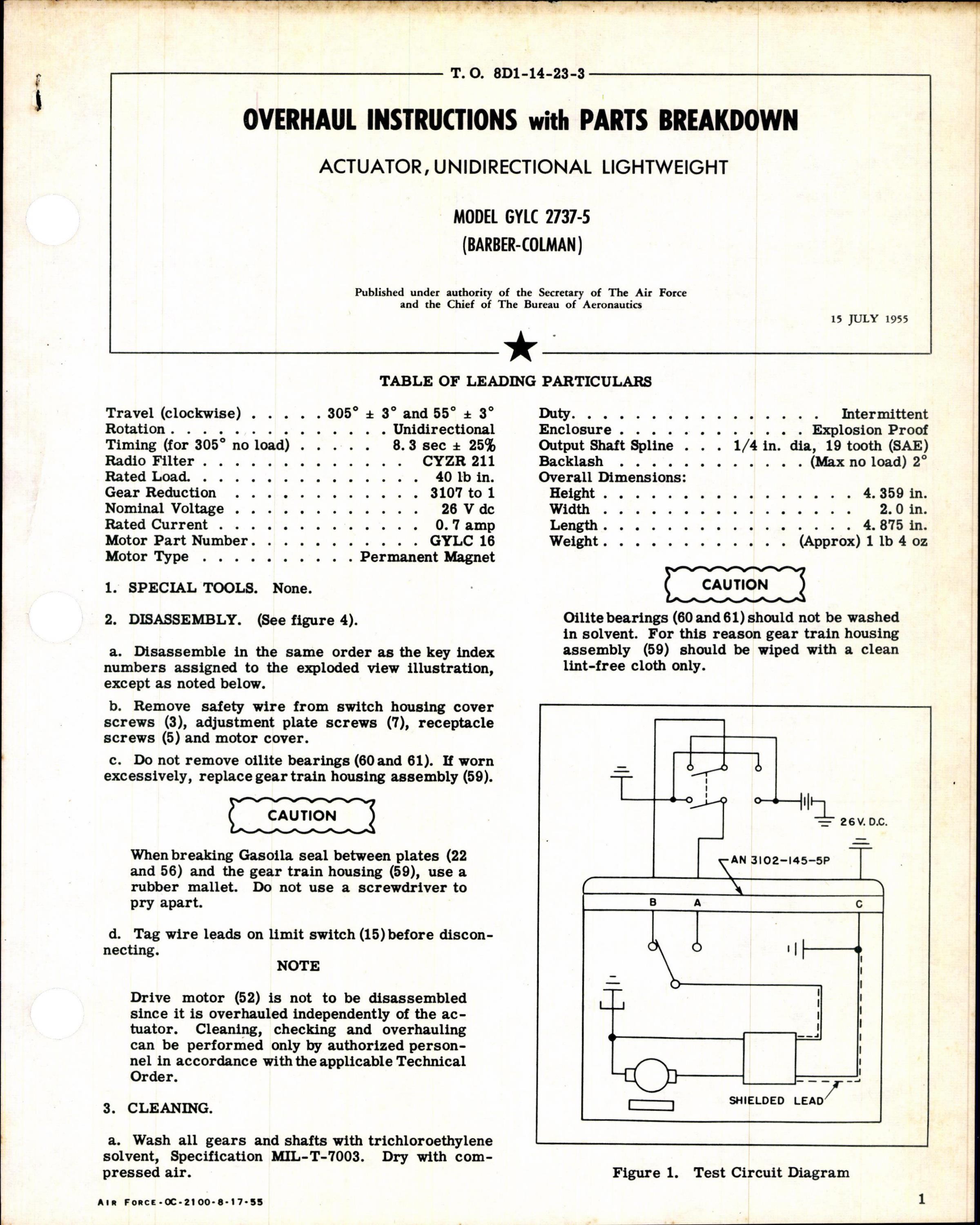 Sample page 1 from AirCorps Library document: Instructions w Parts Breakdown for Actuator, Undirectional