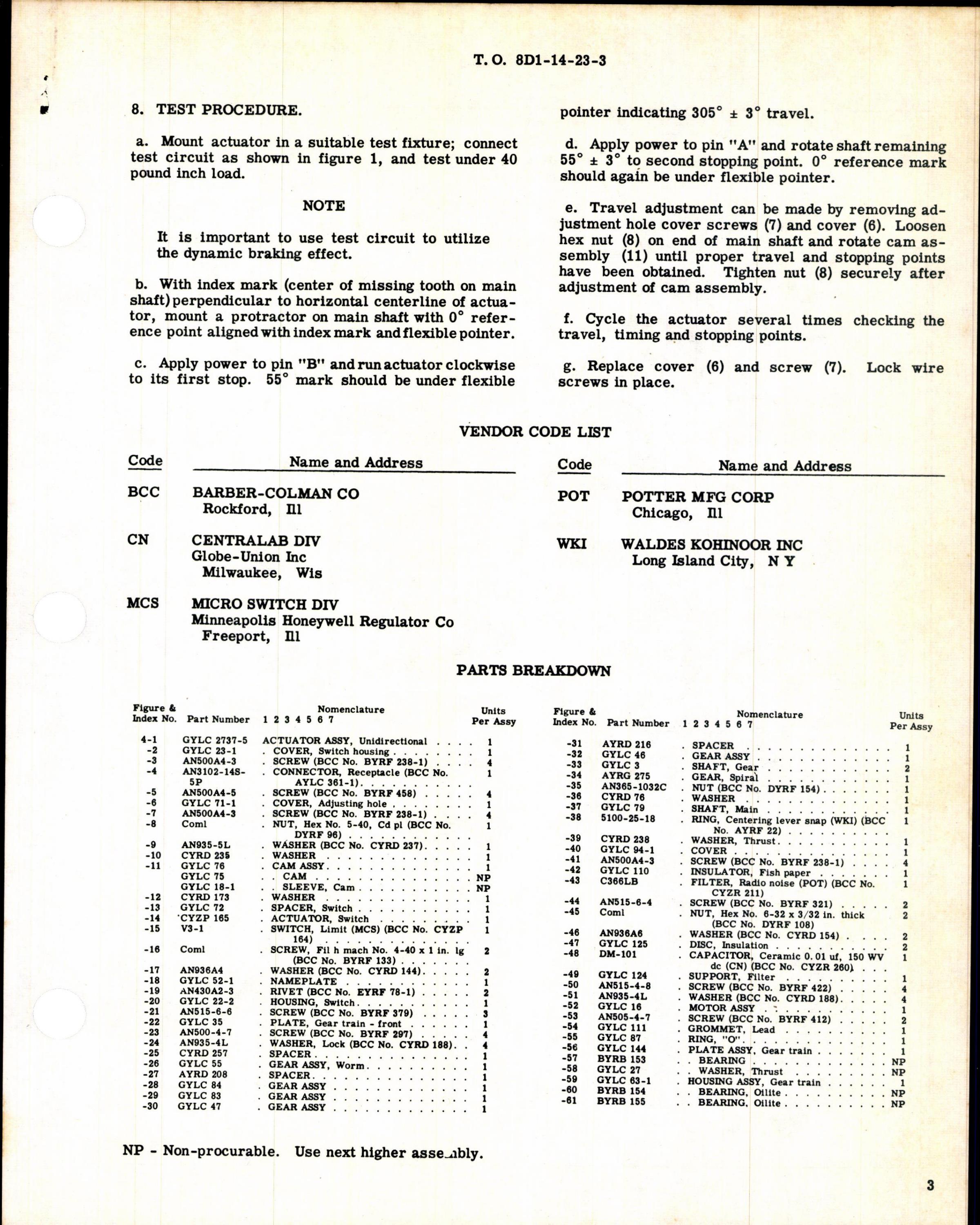 Sample page 3 from AirCorps Library document: Instructions w Parts Breakdown for Actuator, Undirectional