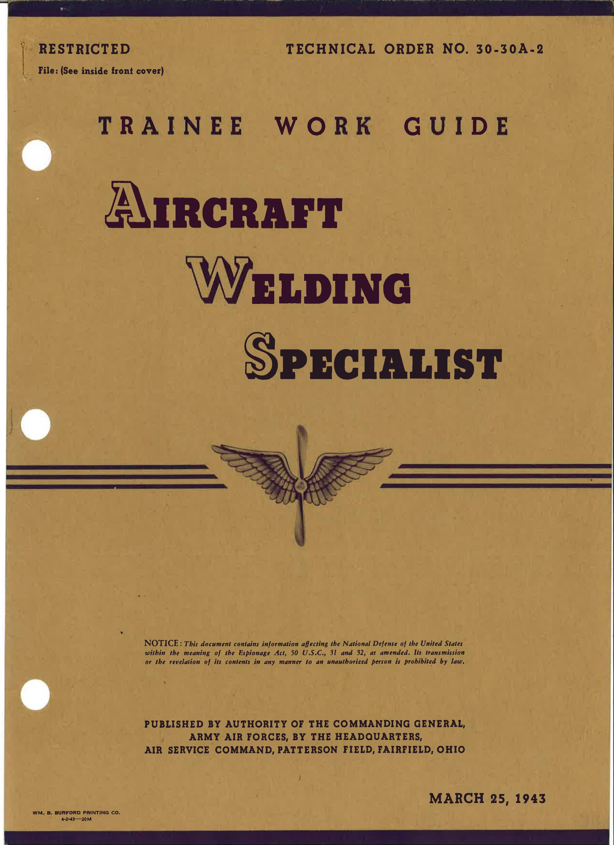 Sample page 1 from AirCorps Library document: Aircraft Welding Specialist - Trainee Work Guide