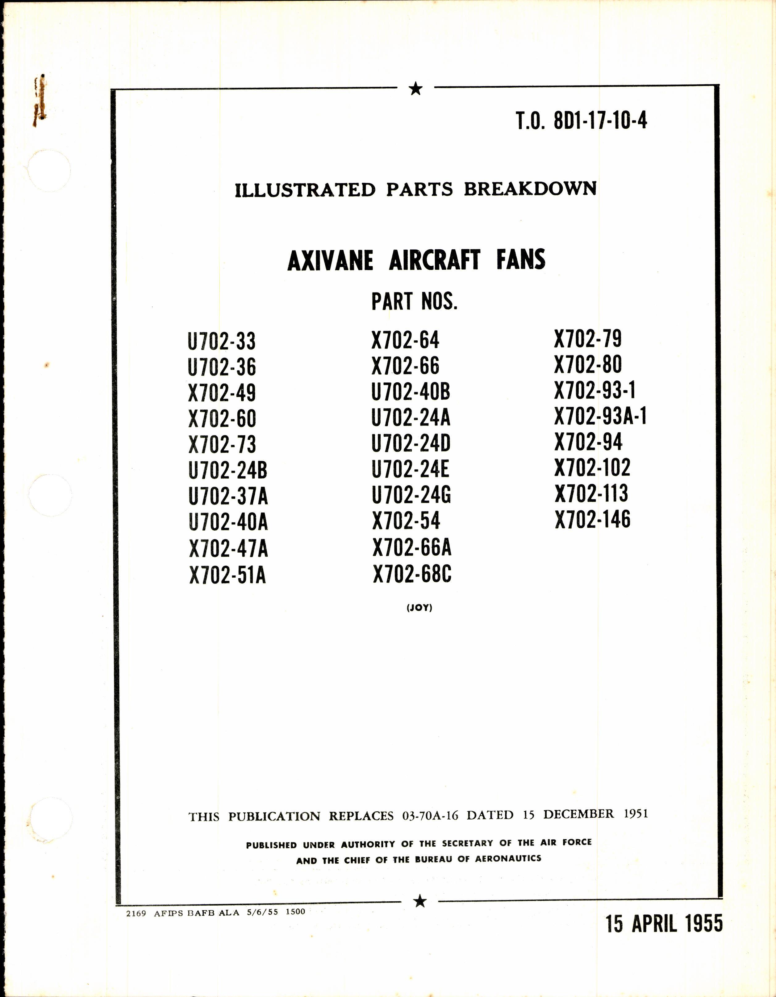 Sample page 1 from AirCorps Library document: Illustrated Parts Breakdown for Axivane Aircraft Fans