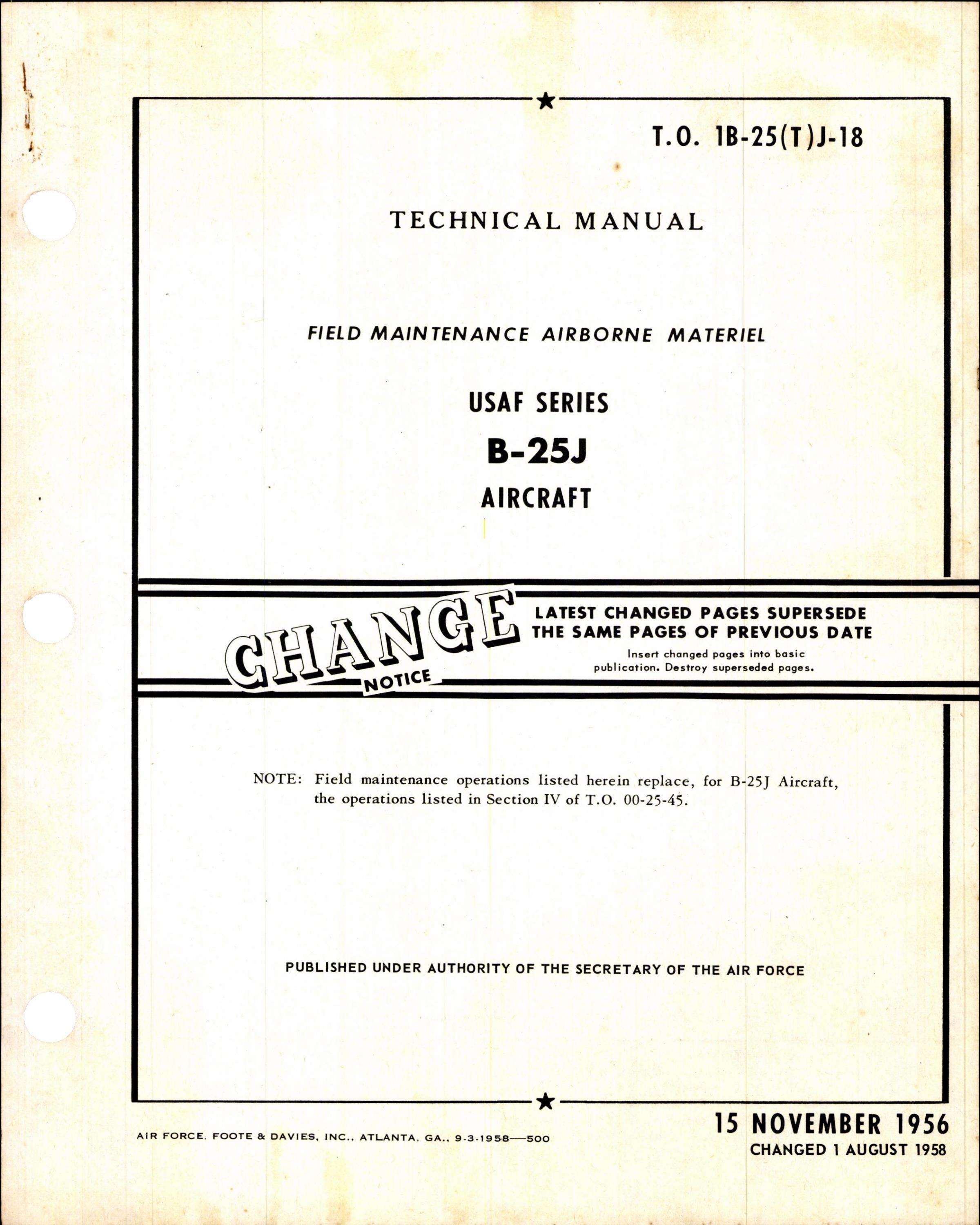 Sample page 1 from AirCorps Library document: Field Maintenance Airborne Material for USAF Series B-25J