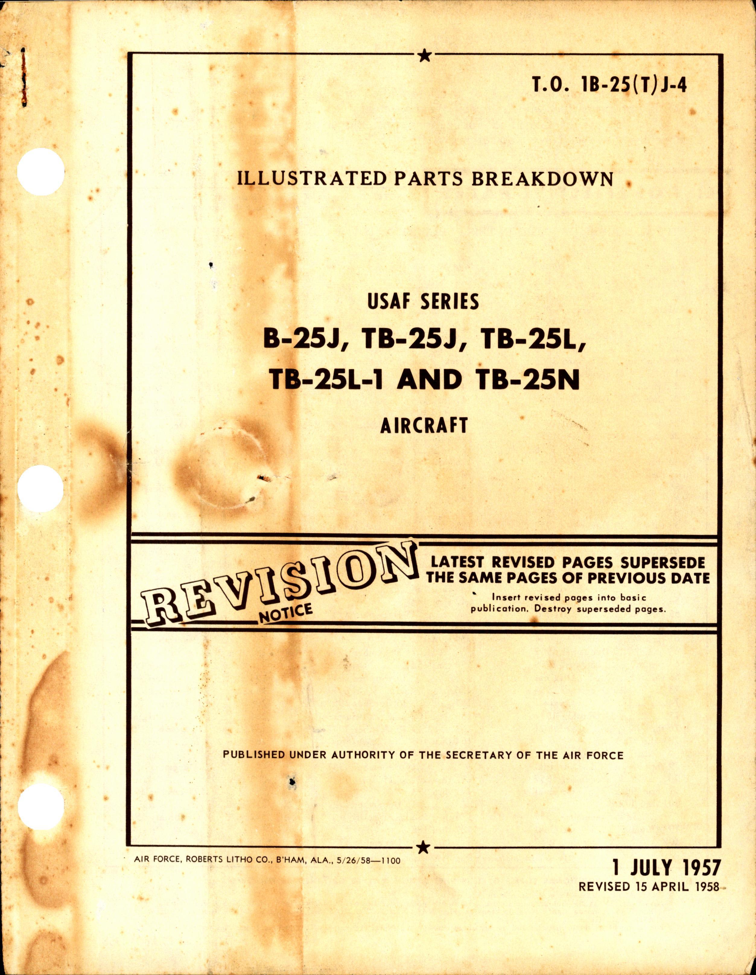 Sample page 1 from AirCorps Library document: Parts Breakdown for B-25J, TB-25J, TB-25L, TB-25L-1, & TB-25N