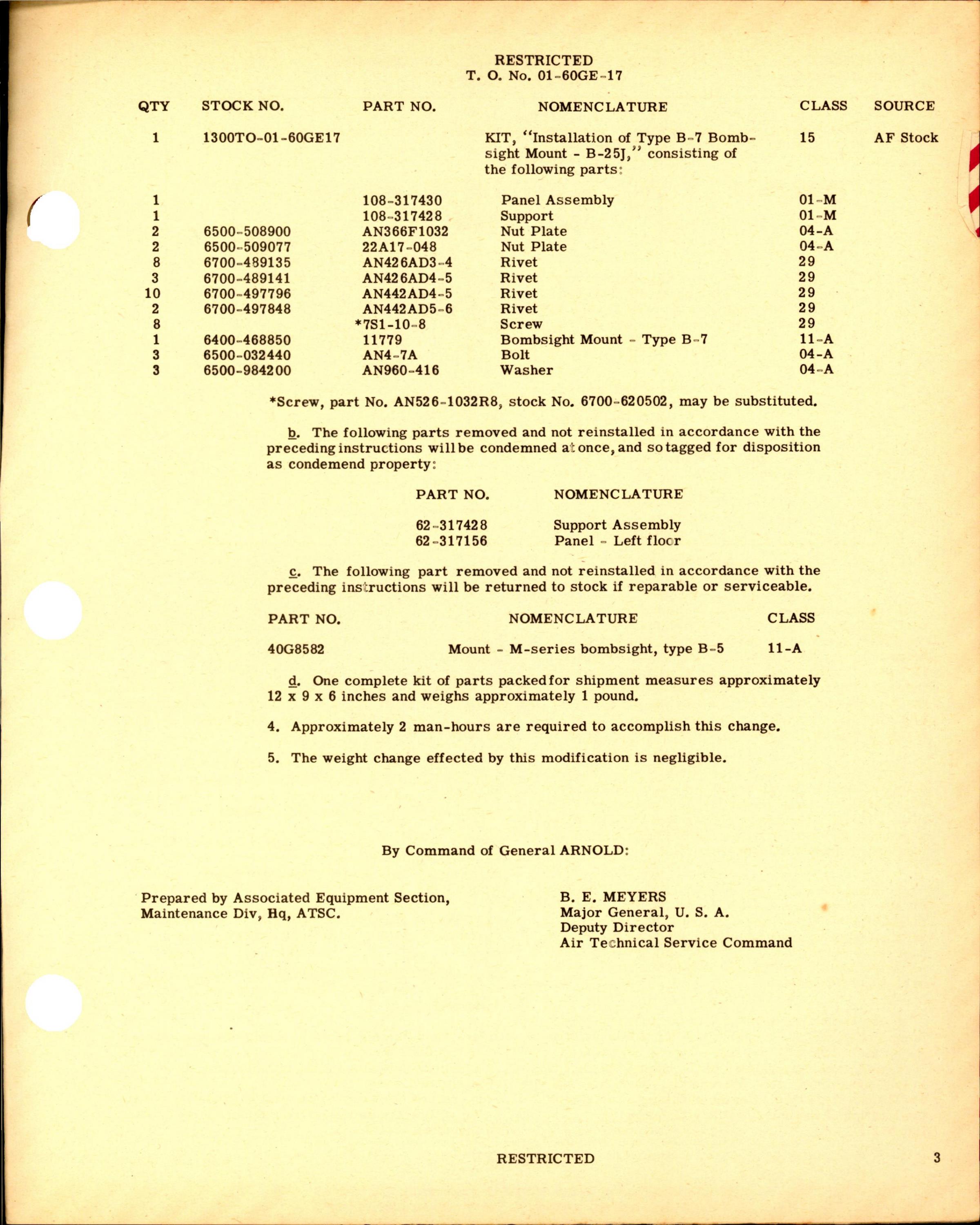 Sample page 3 from AirCorps Library document: Installation of Type B-7 Bombsight Mount for B-25J