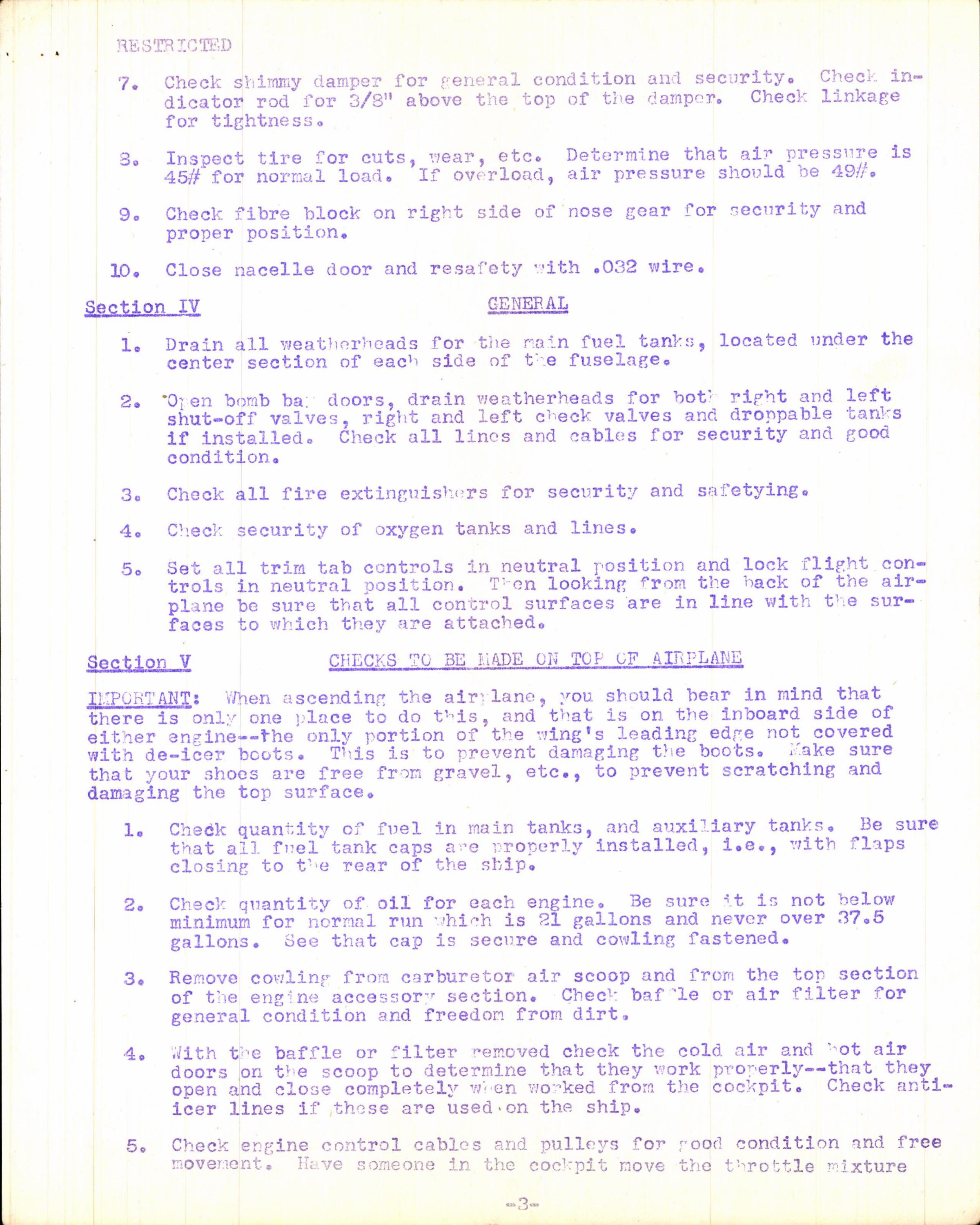 Sample page 5 from AirCorps Library document: Pre-Flight and Daily Inspection for B-25