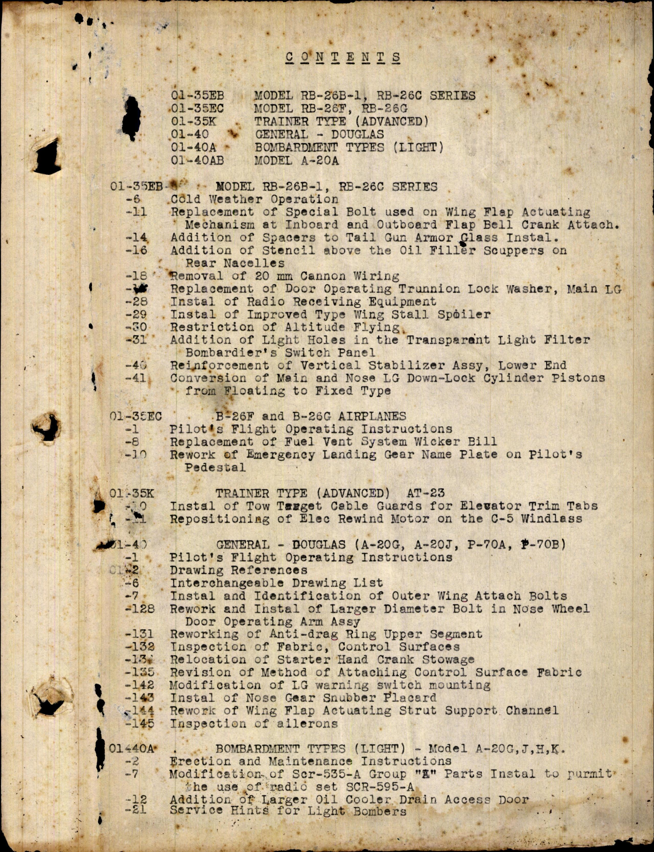 Sample page 1 from AirCorps Library document: B-26 Short Tech Order Contents