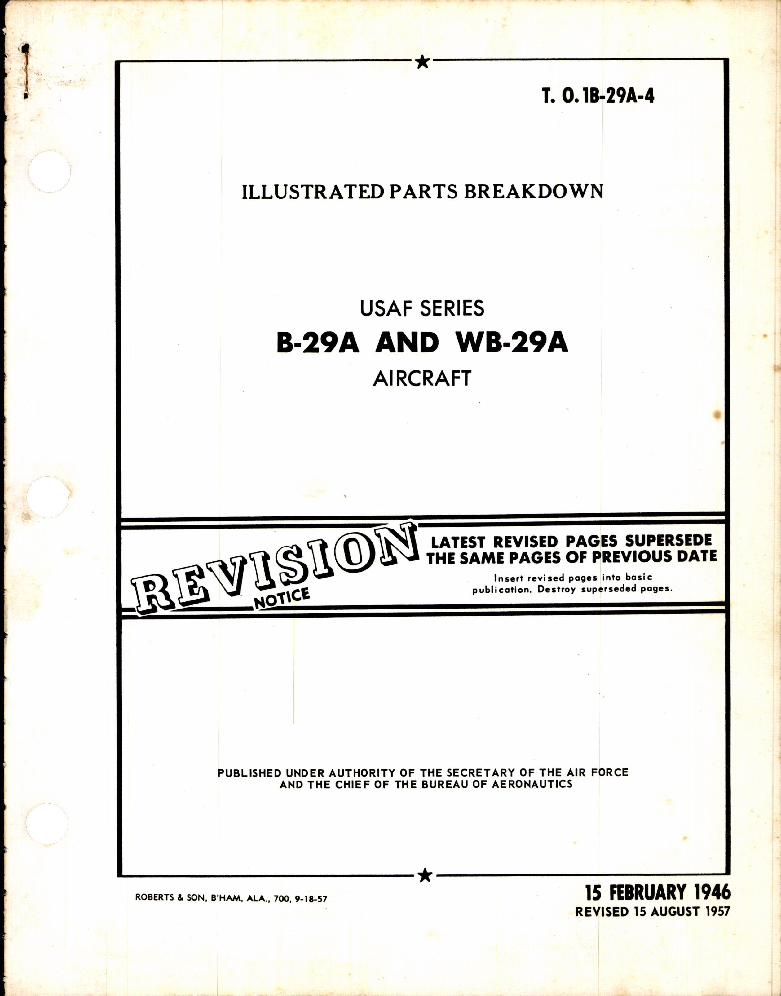 Sample page 1 from AirCorps Library document: Illustrated Parts Breakdown for B-29A and WB-29A