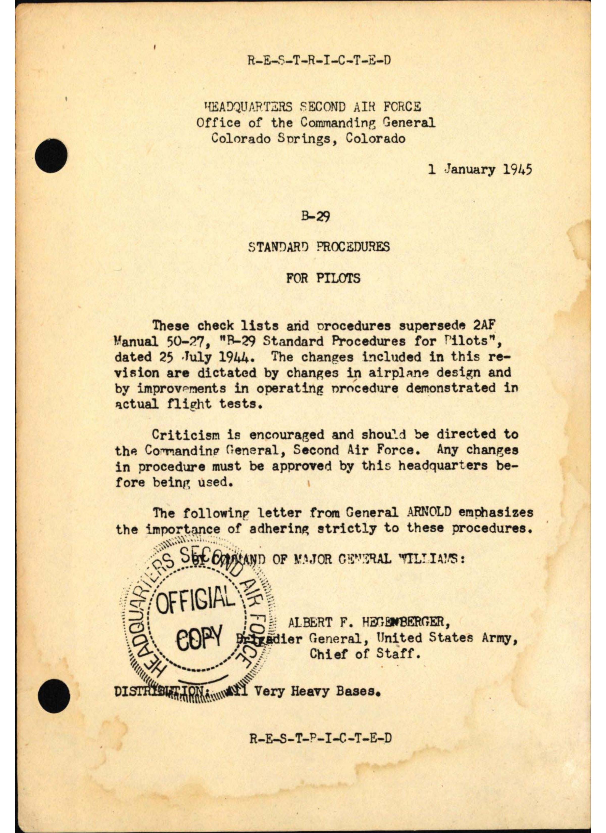 Sample page 2 from AirCorps Library document: B-29 Standard Procedures for Pilots, Second Air Force