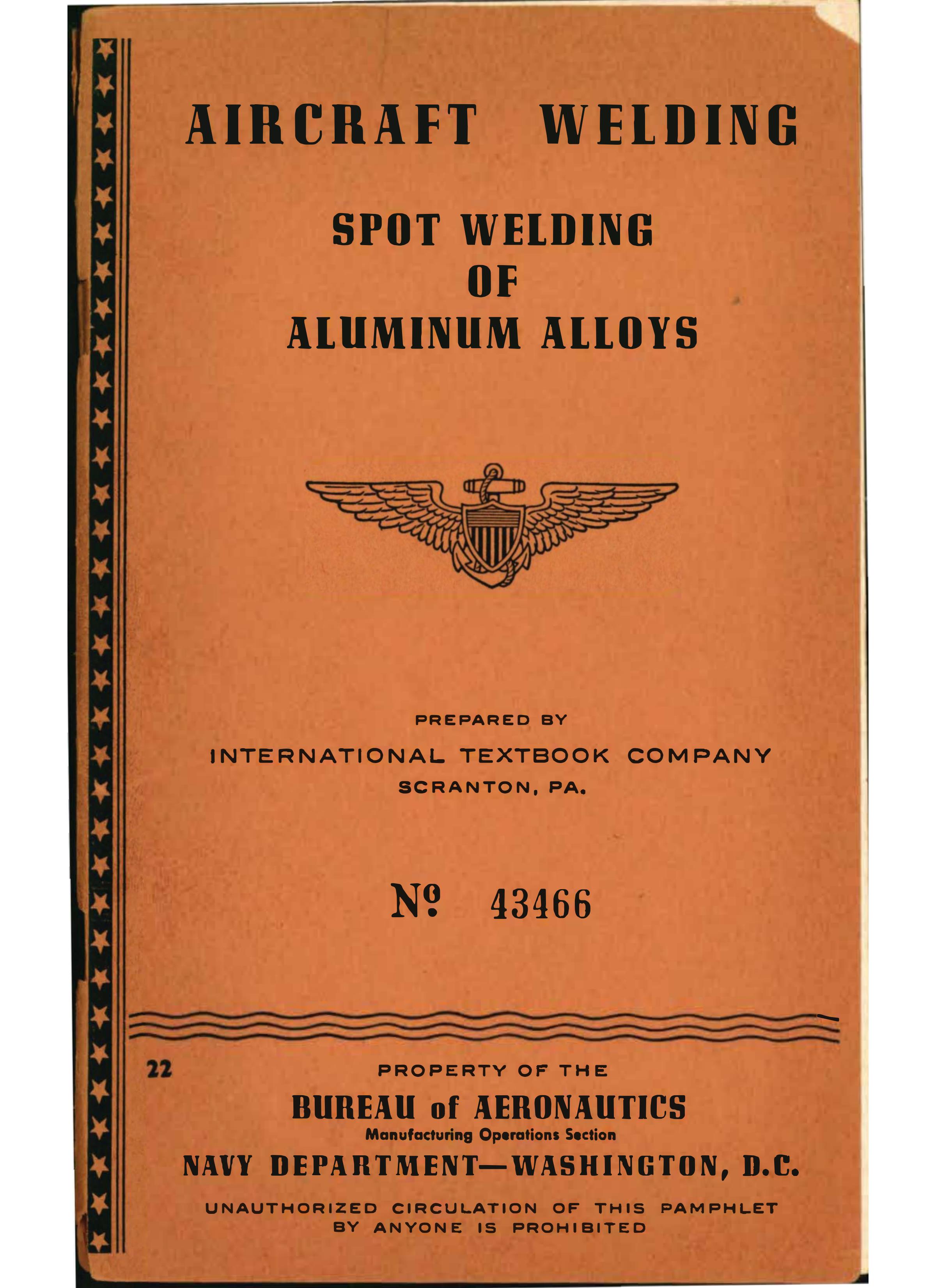 Sample page 1 from AirCorps Library document: Aircraft Welding - Spot Welding of Aluminum Alloys - Bureau of Aeronautics