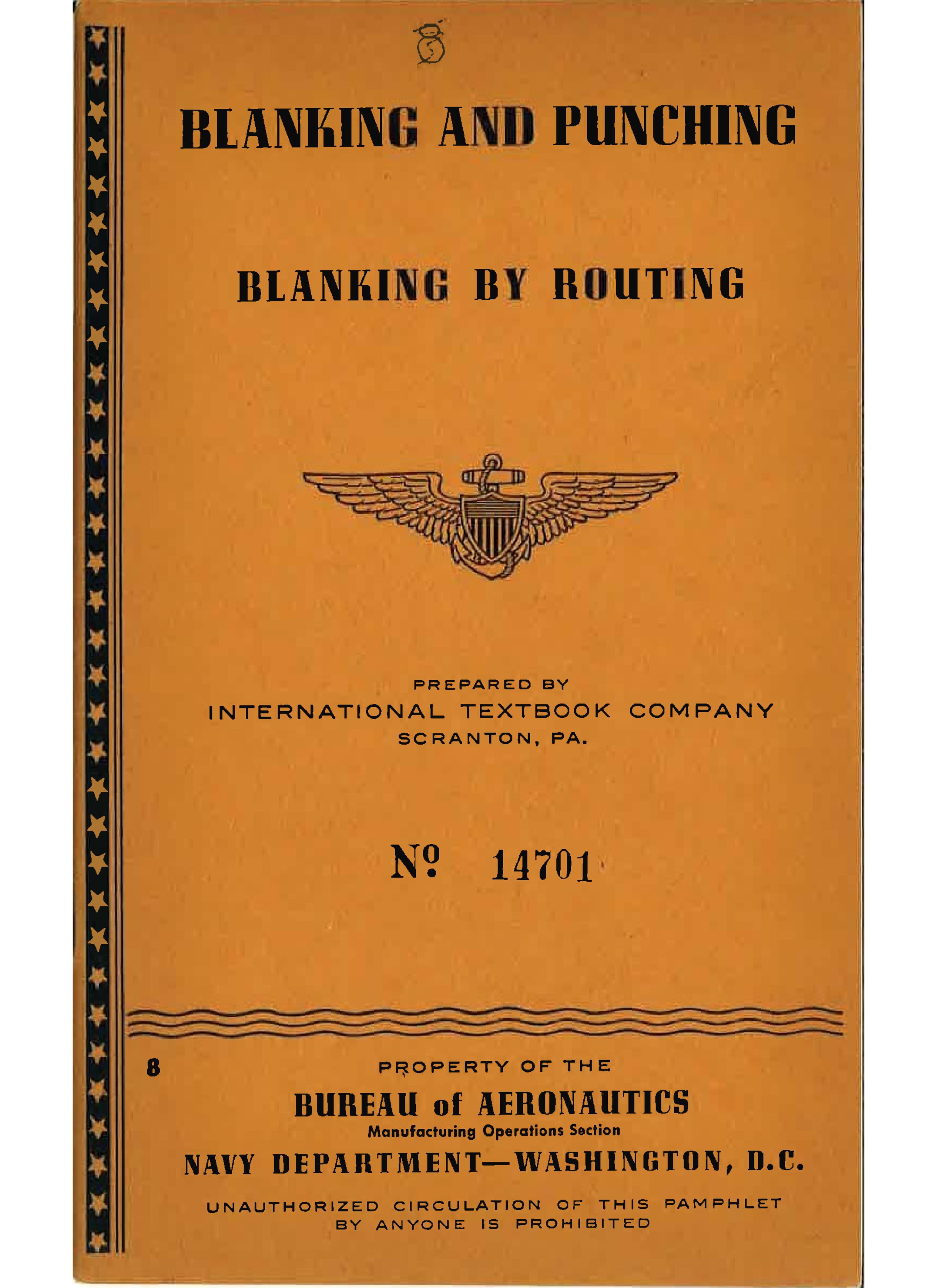 Sample page 1 from AirCorps Library document: Blanking and Punching - Blanking by Routing - Bureau of Aeronautics