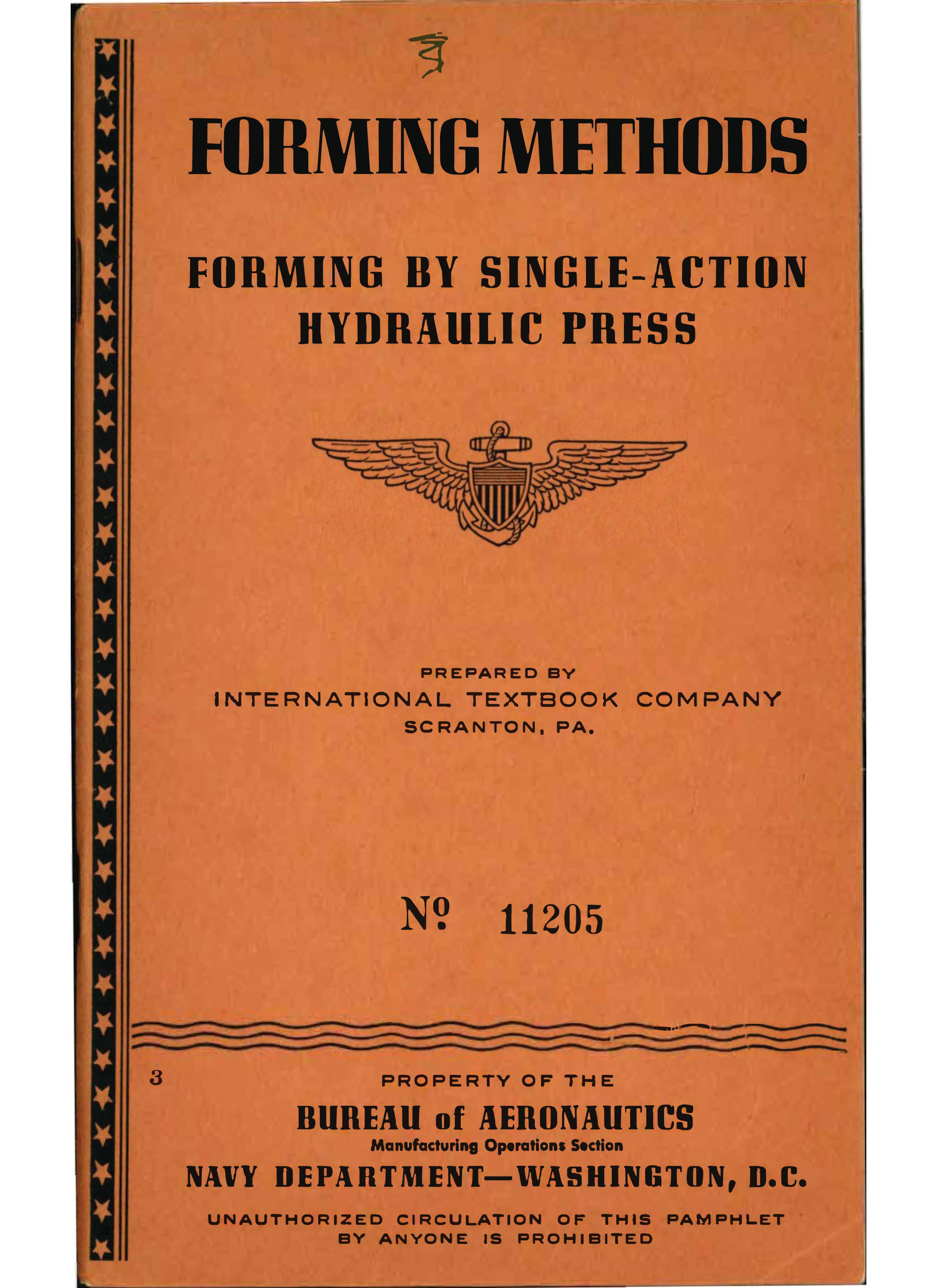 Sample page 1 from AirCorps Library document: Forming Methods - Single-Action Hydraulic Press - Bureau of Aeronautics