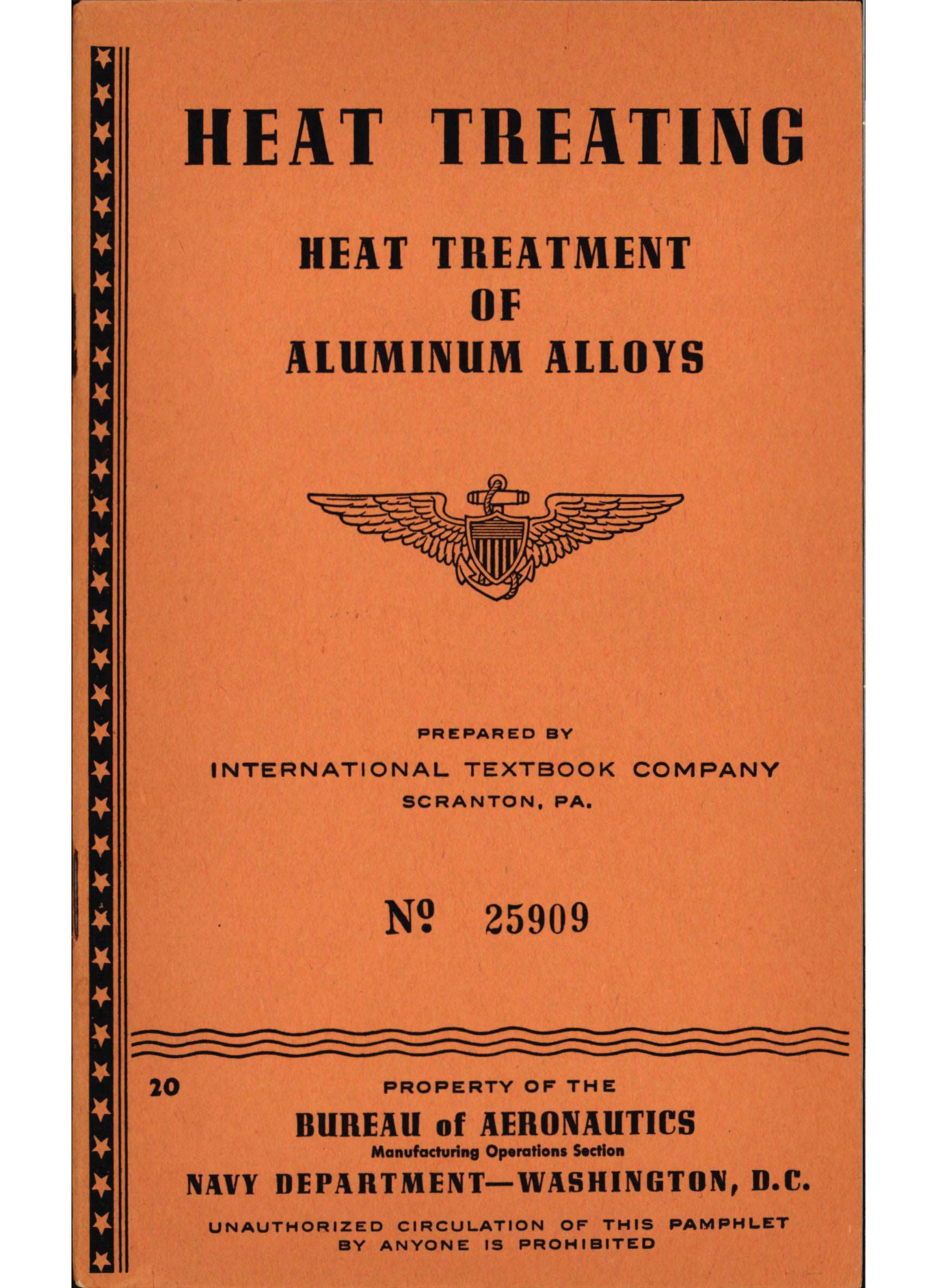 Sample page 1 from AirCorps Library document: Heat Treating - Aluminum Alloys - Bureau of Aeronautics