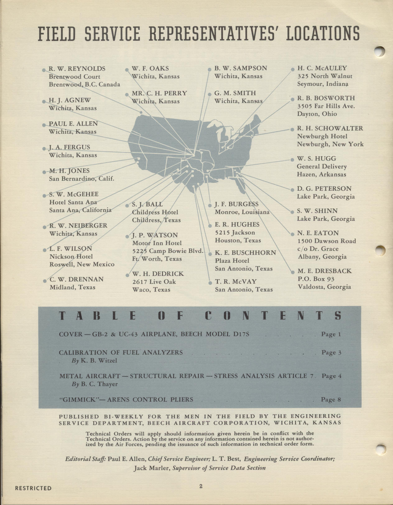 Sample page 2 from AirCorps Library document: Vol. I, No. 13 - Beechcraft Engineering Service