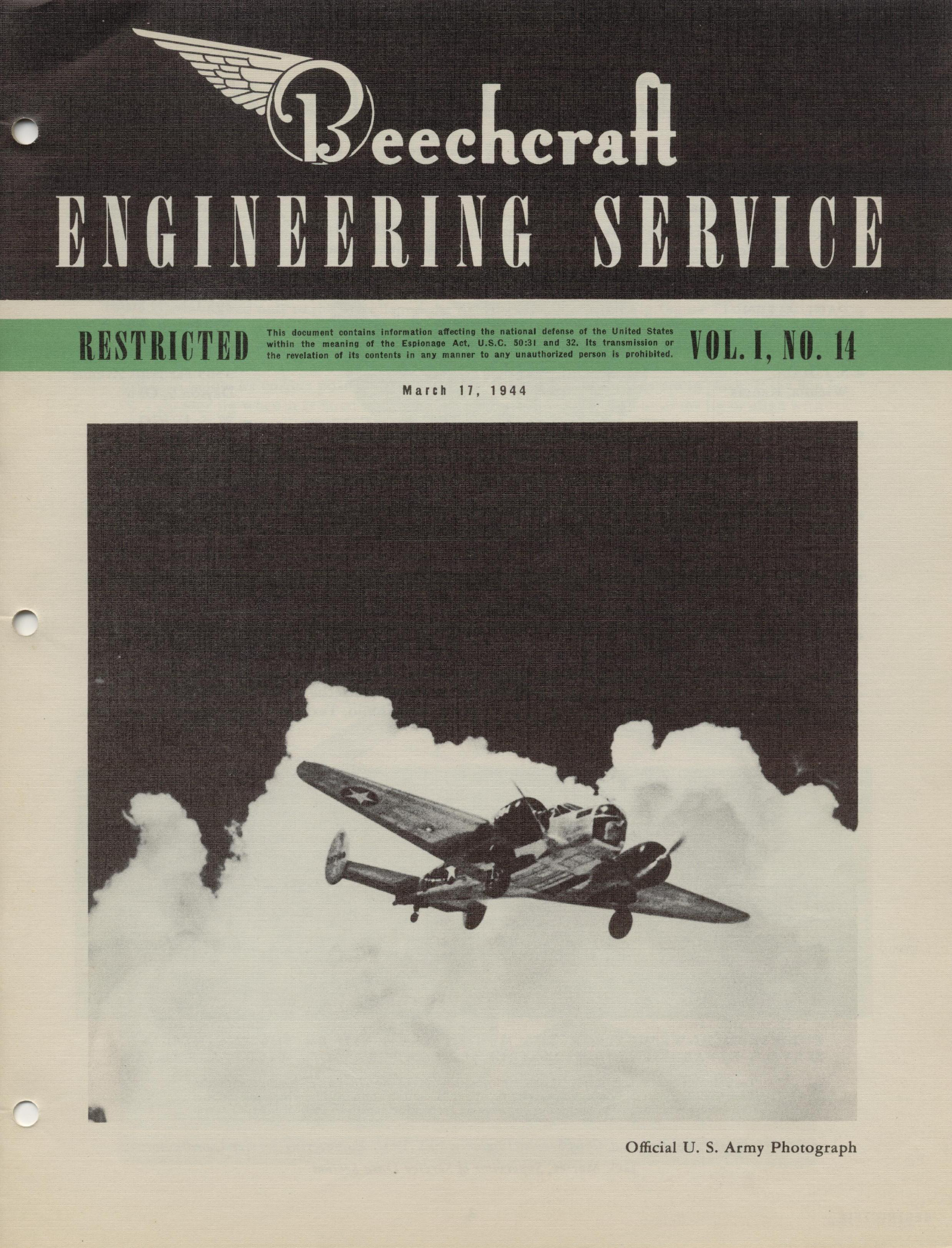 Sample page 1 from AirCorps Library document: Vol. I, No. 14 - Beechcraft Engineering Service