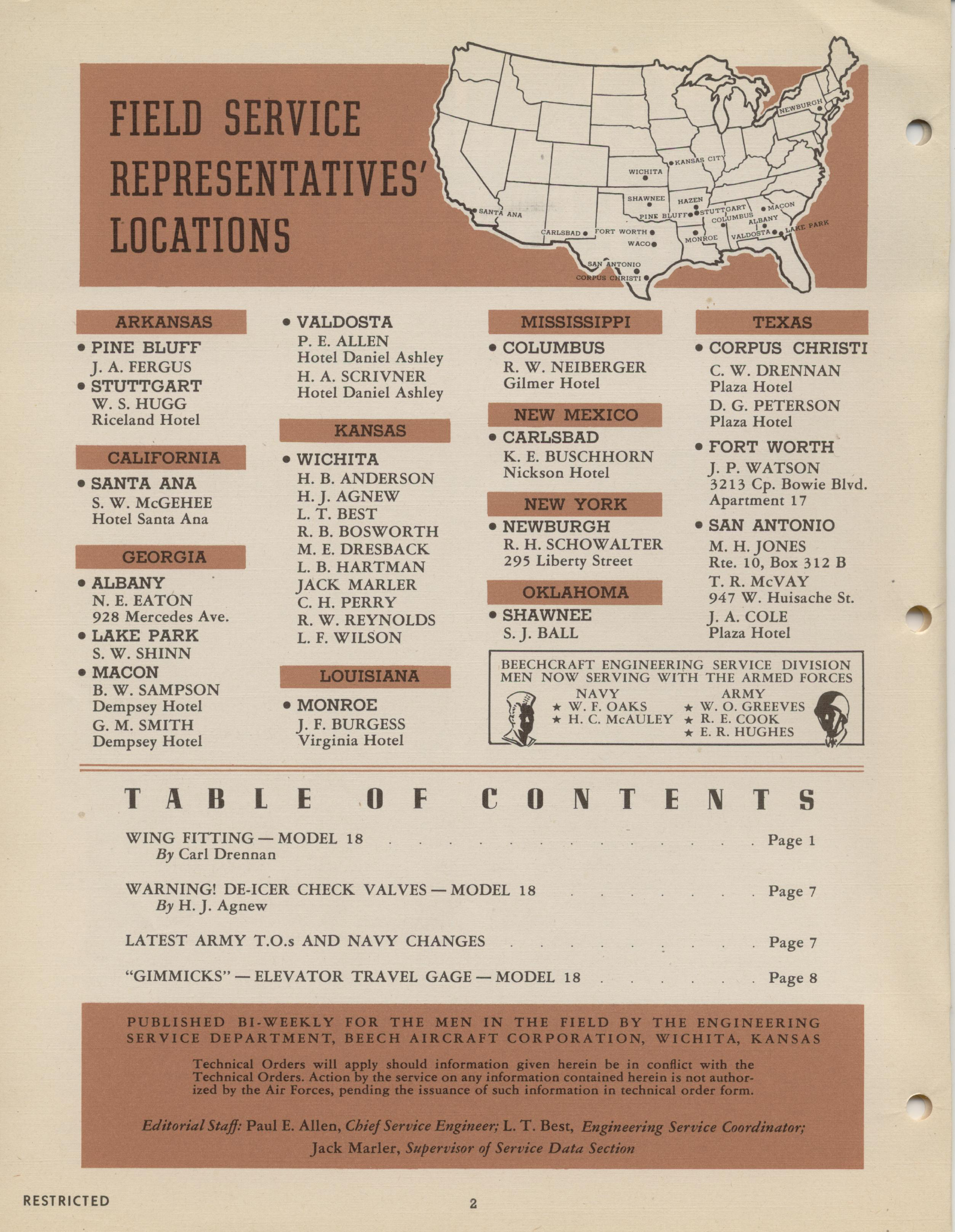 Sample page 2 from AirCorps Library document: Vol. I, No. 18 - Beechcraft Engineering Service