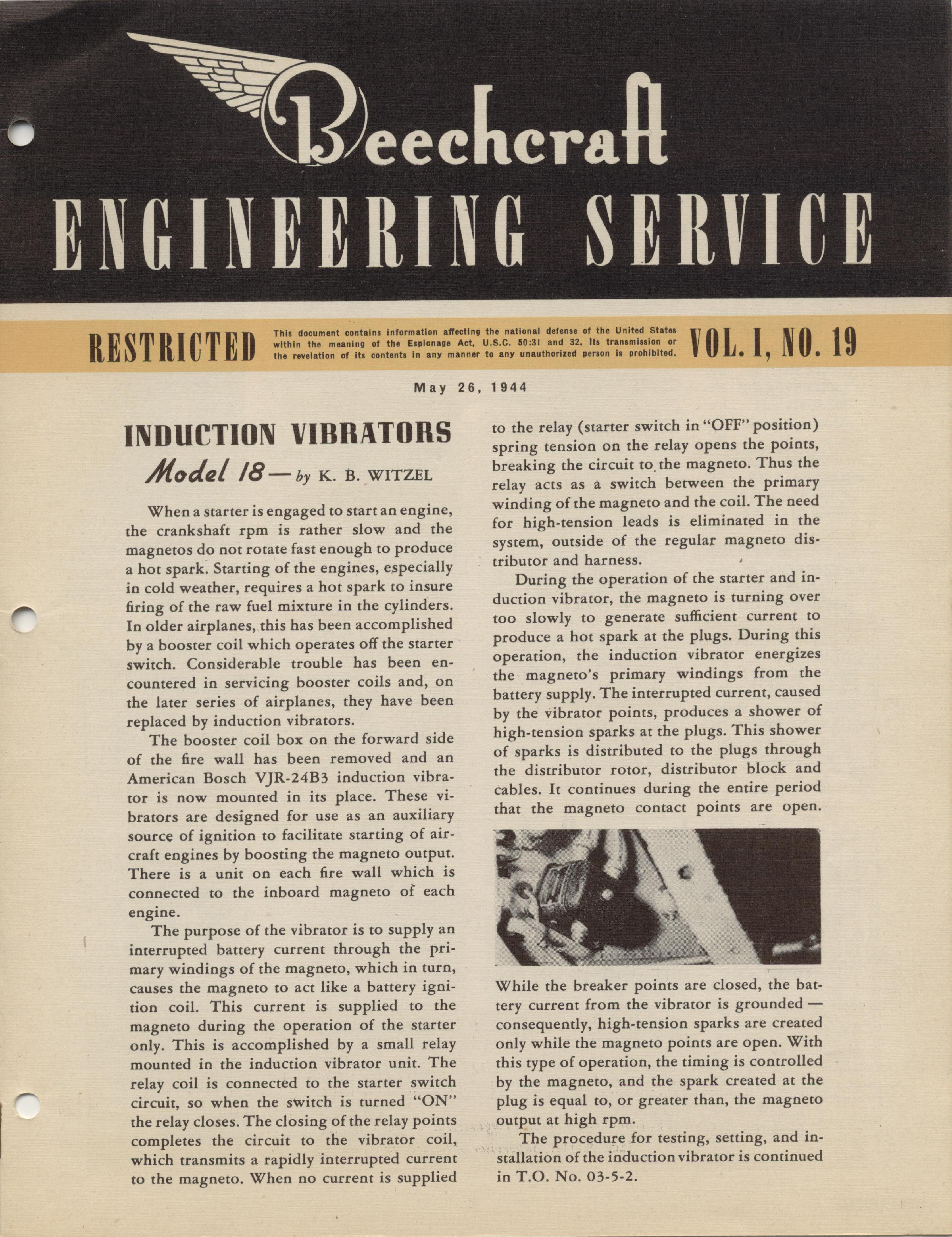 Sample page 1 from AirCorps Library document: Vol. I, No. 19 - Beechcraft Engineering Service