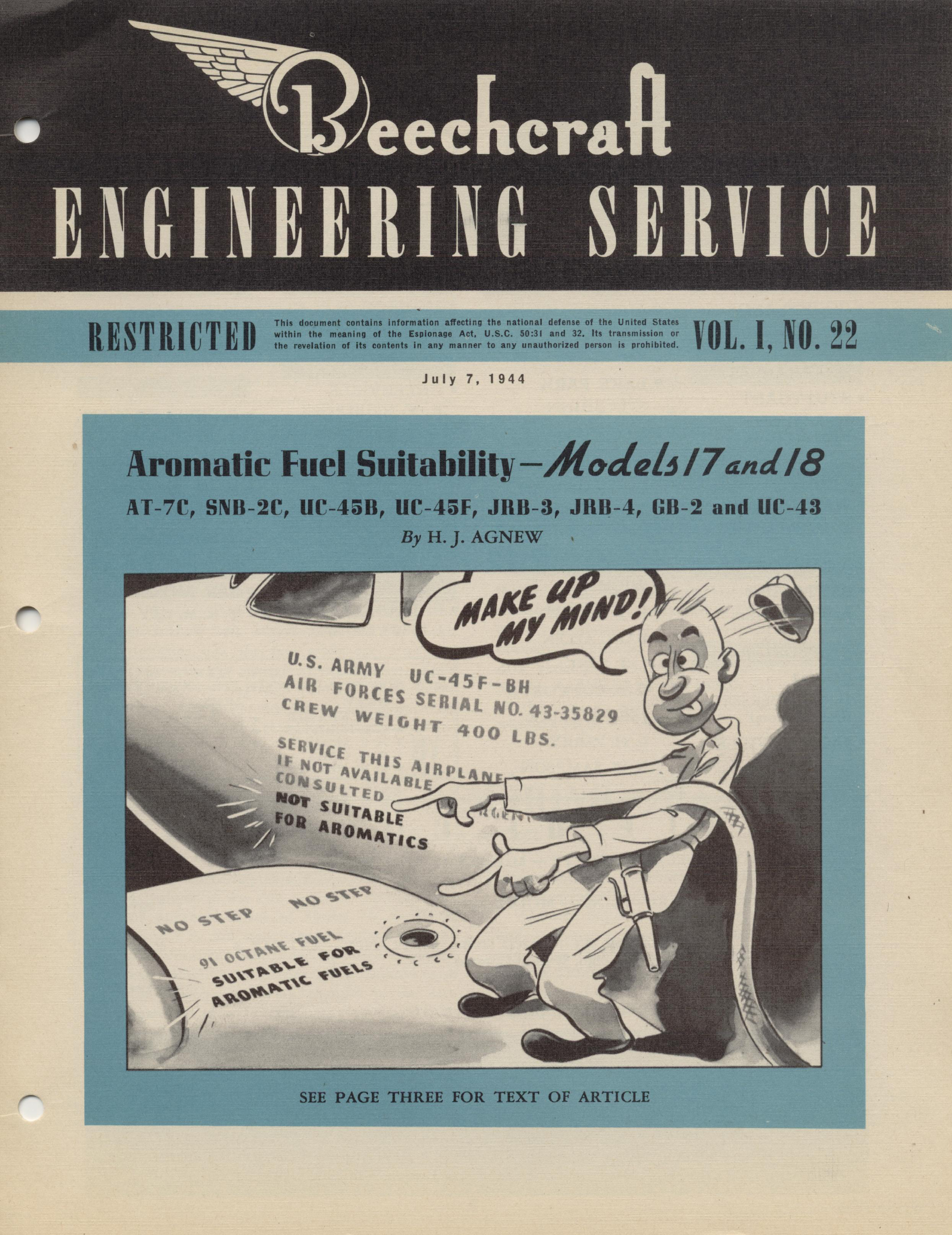 Sample page 1 from AirCorps Library document: Vol. I, No. 22 - Beechcraft Engineering Service