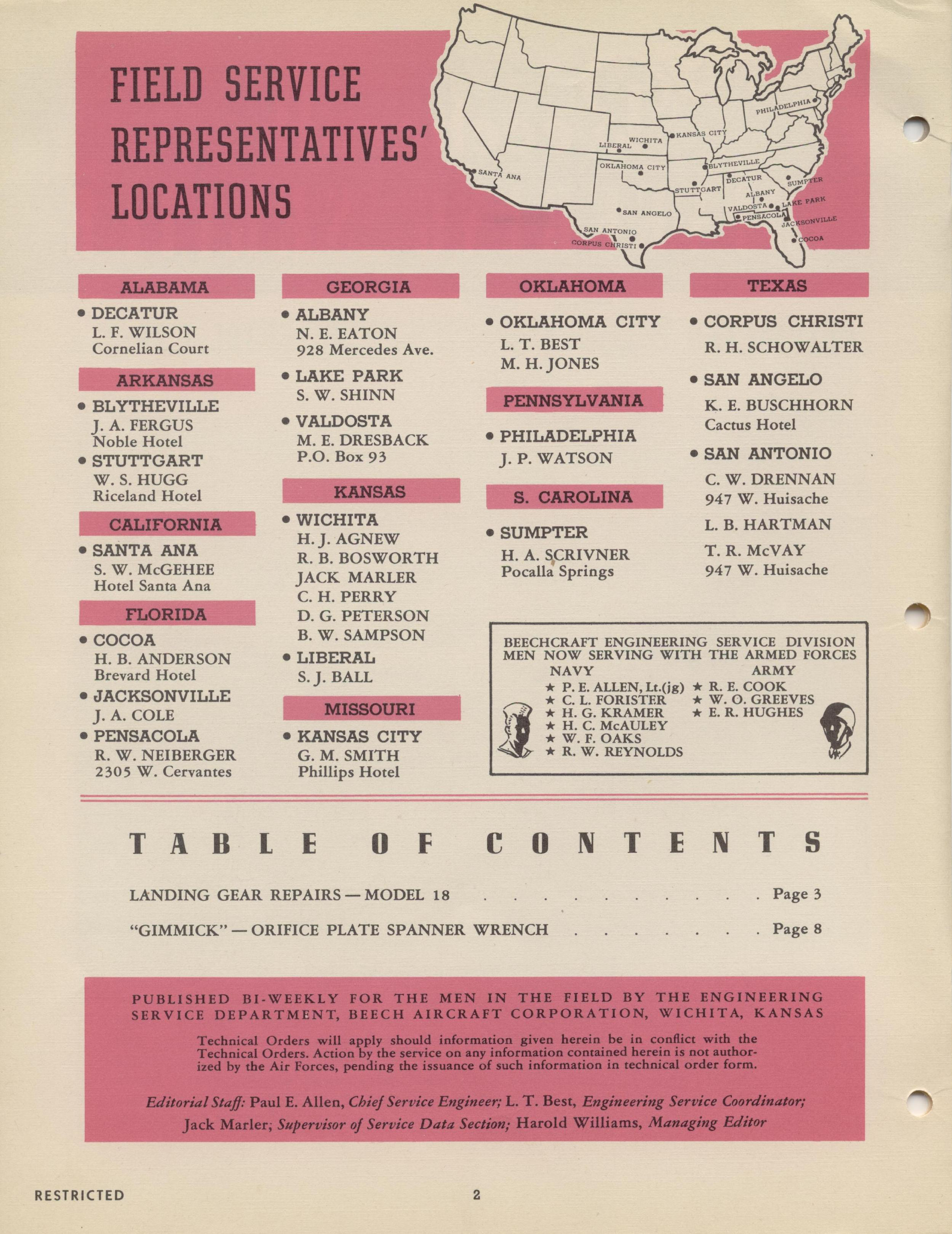 Sample page 2 from AirCorps Library document: Vol. I, No. 23 - Beechcraft Engineering Service