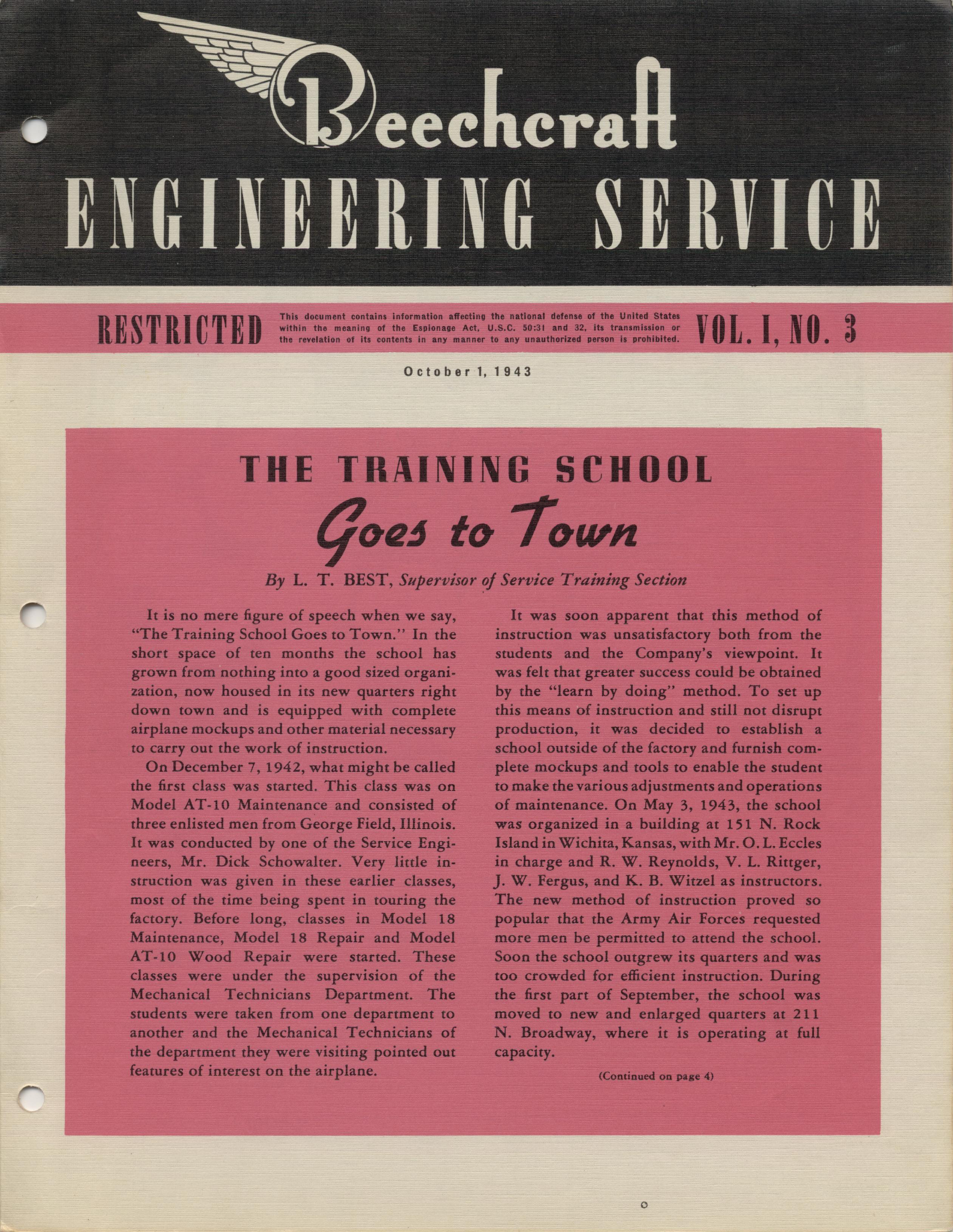 Sample page 1 from AirCorps Library document: Vol. I, No. 3 - Beechcraft Engineering Service