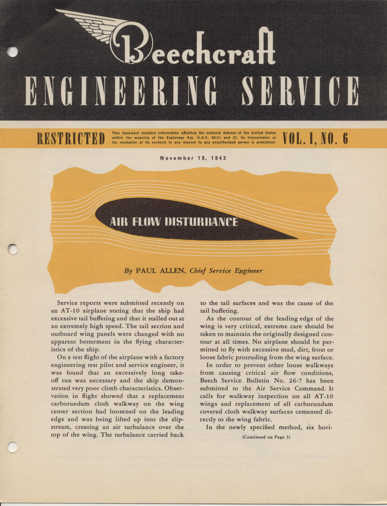 Sample page 1 from AirCorps Library document: Vol. I, No. 6 - Beechcraft Engineering Service