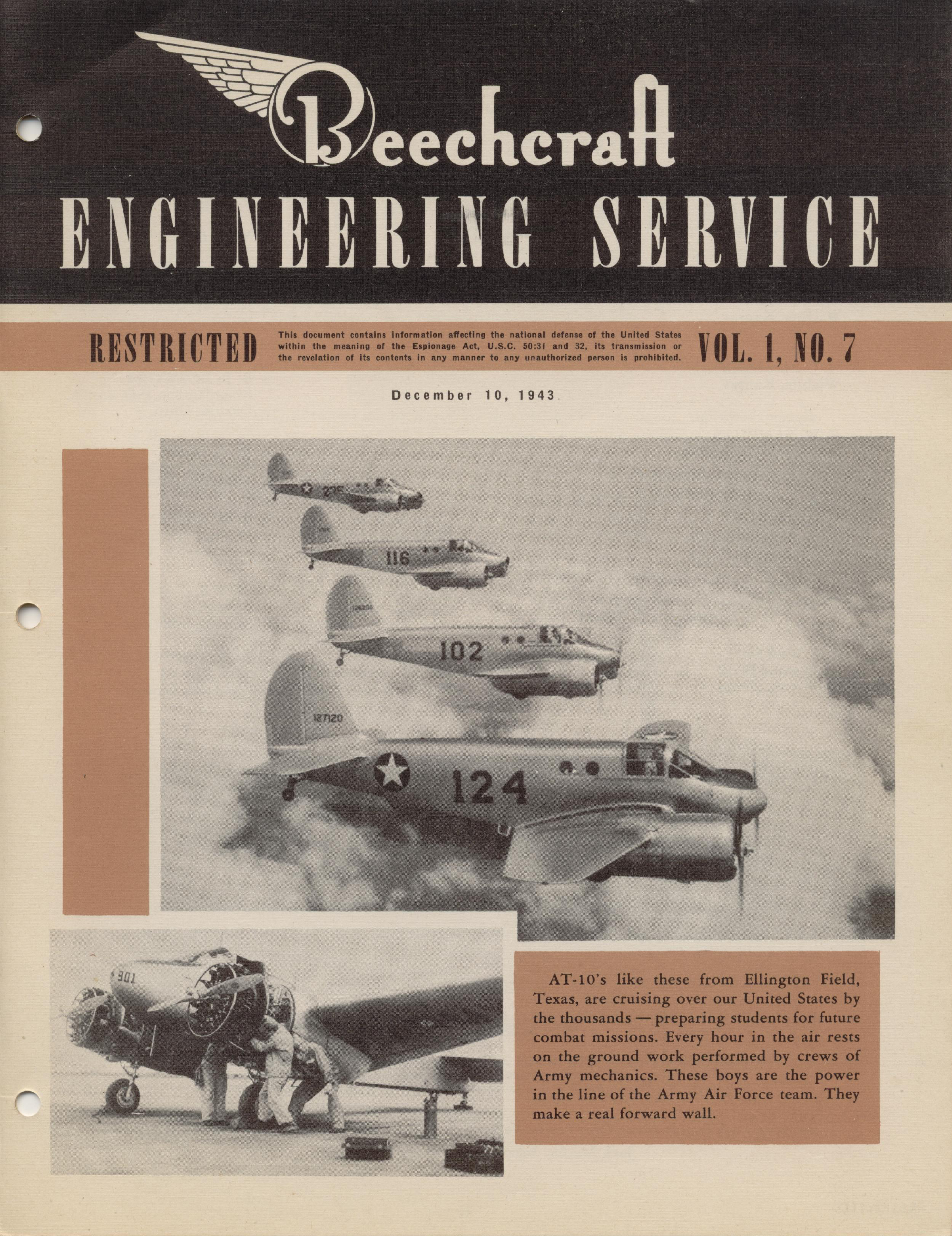 Sample page 1 from AirCorps Library document: Vol. I, No. 7 - Beechcraft Engineering Service